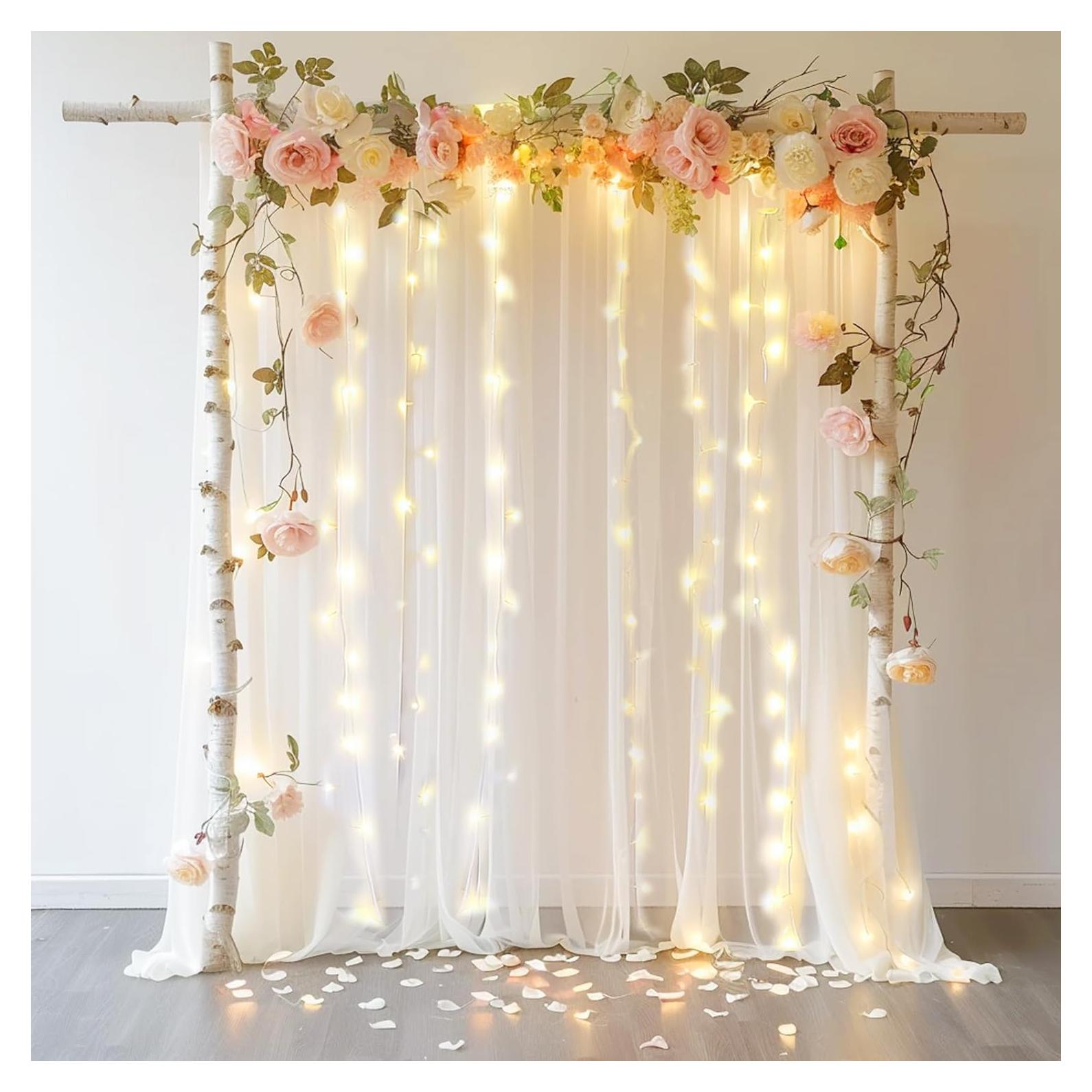 Cortina de Fondo Blanca Gallety 10ft x 8ft con Luces LED