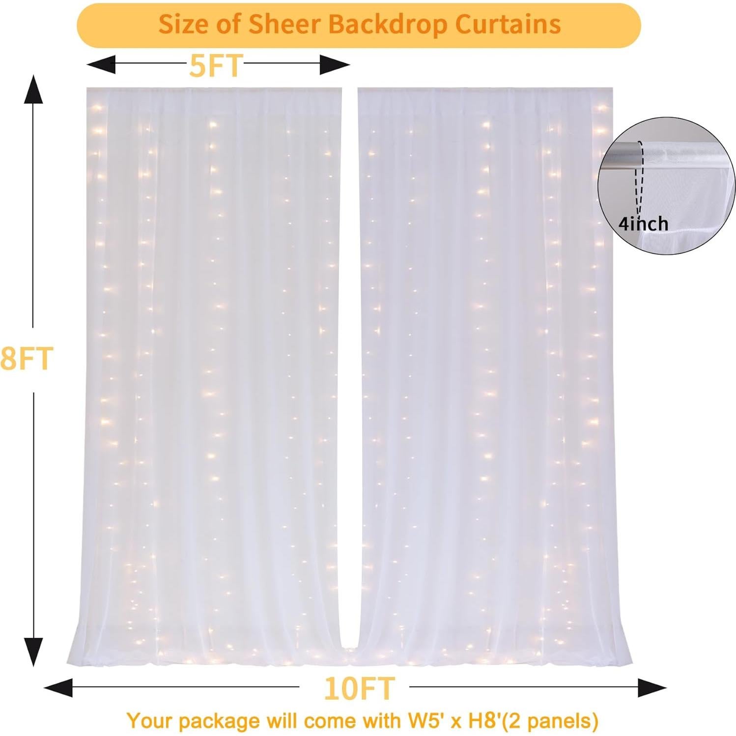 Cortina de Fondo Blanca Gallety 10ft x 8ft con Luces LED