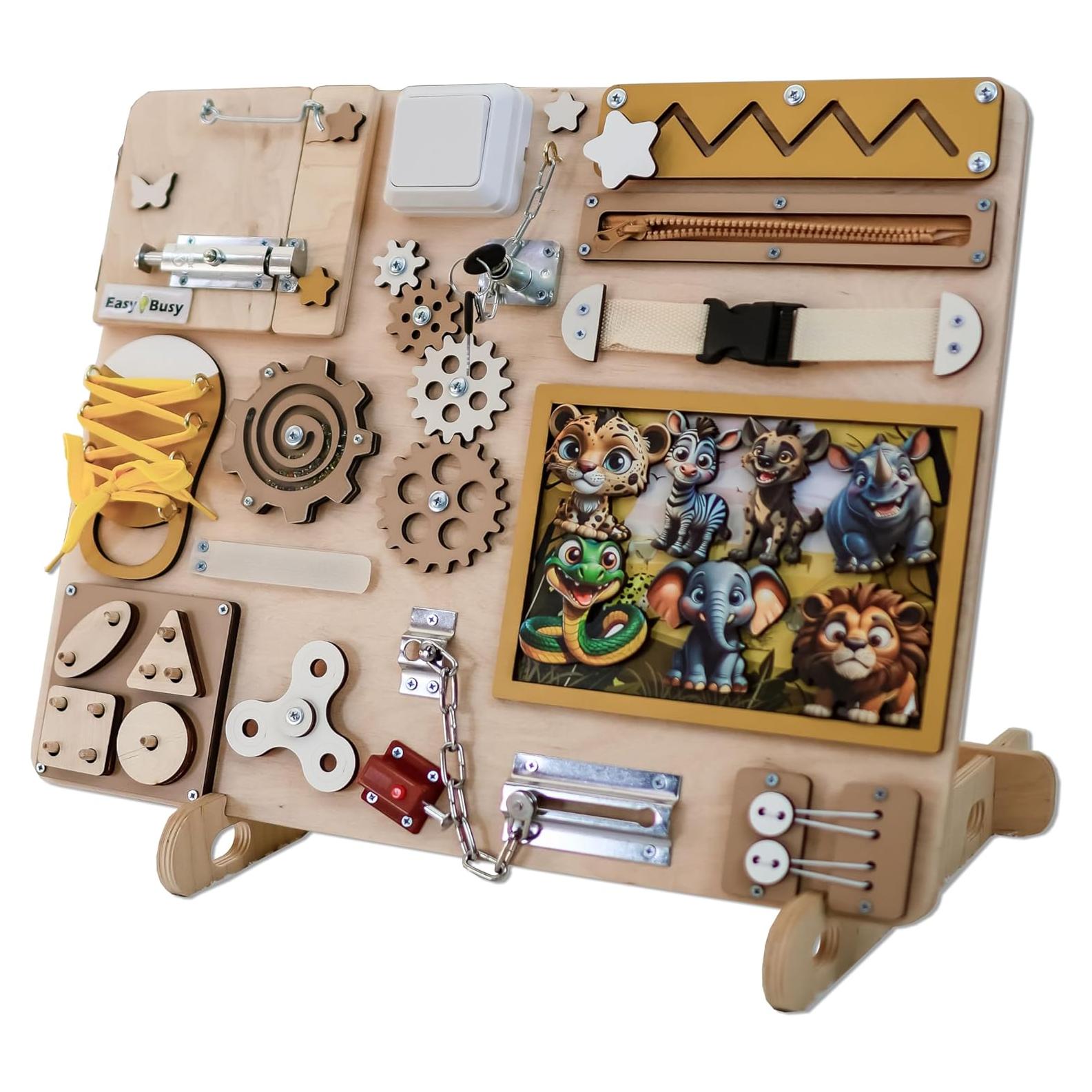 Tablero Ocupado Montessori Easy Busy Safari 40x50 cm