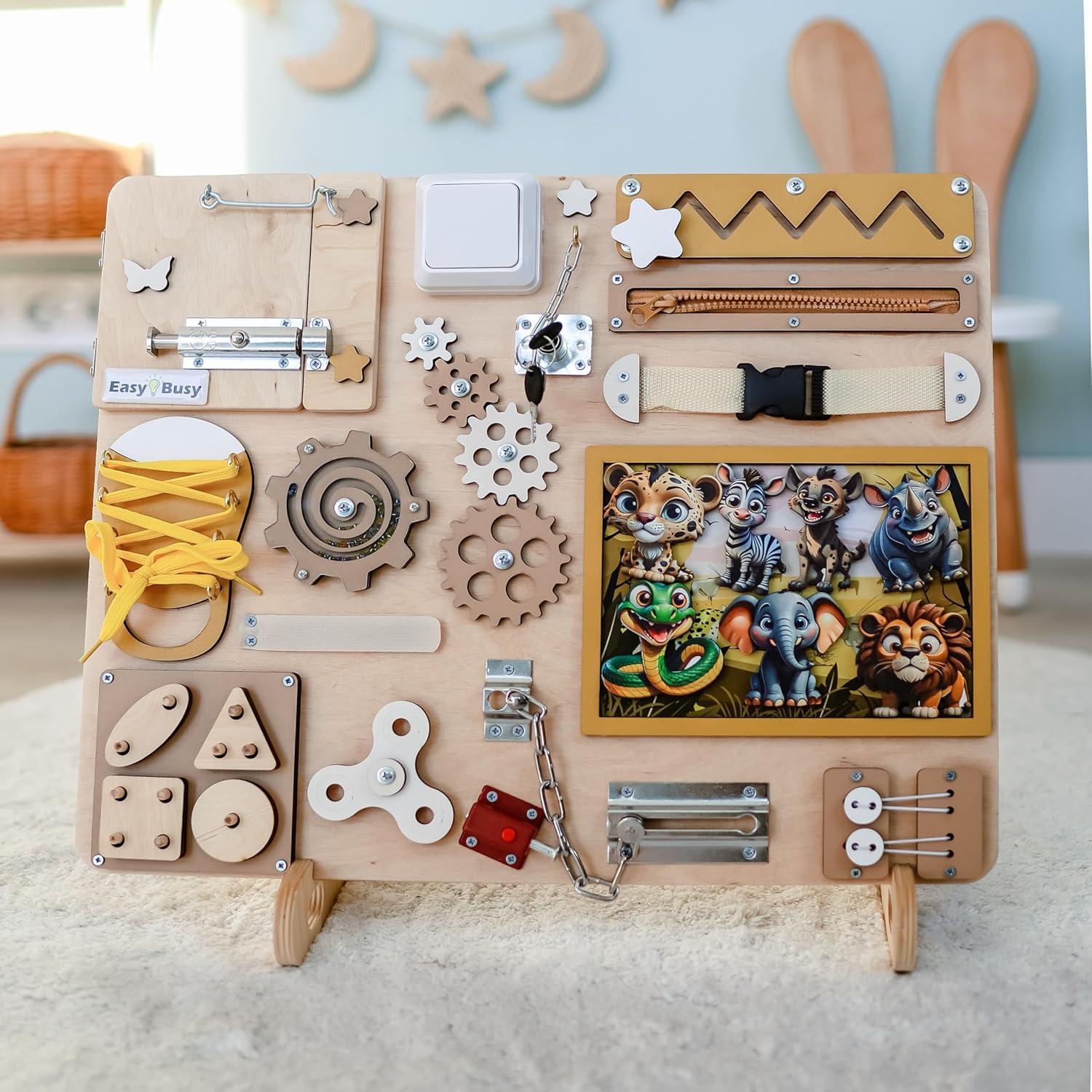 Tablero Ocupado Montessori Easy Busy Safari 40x50 cm