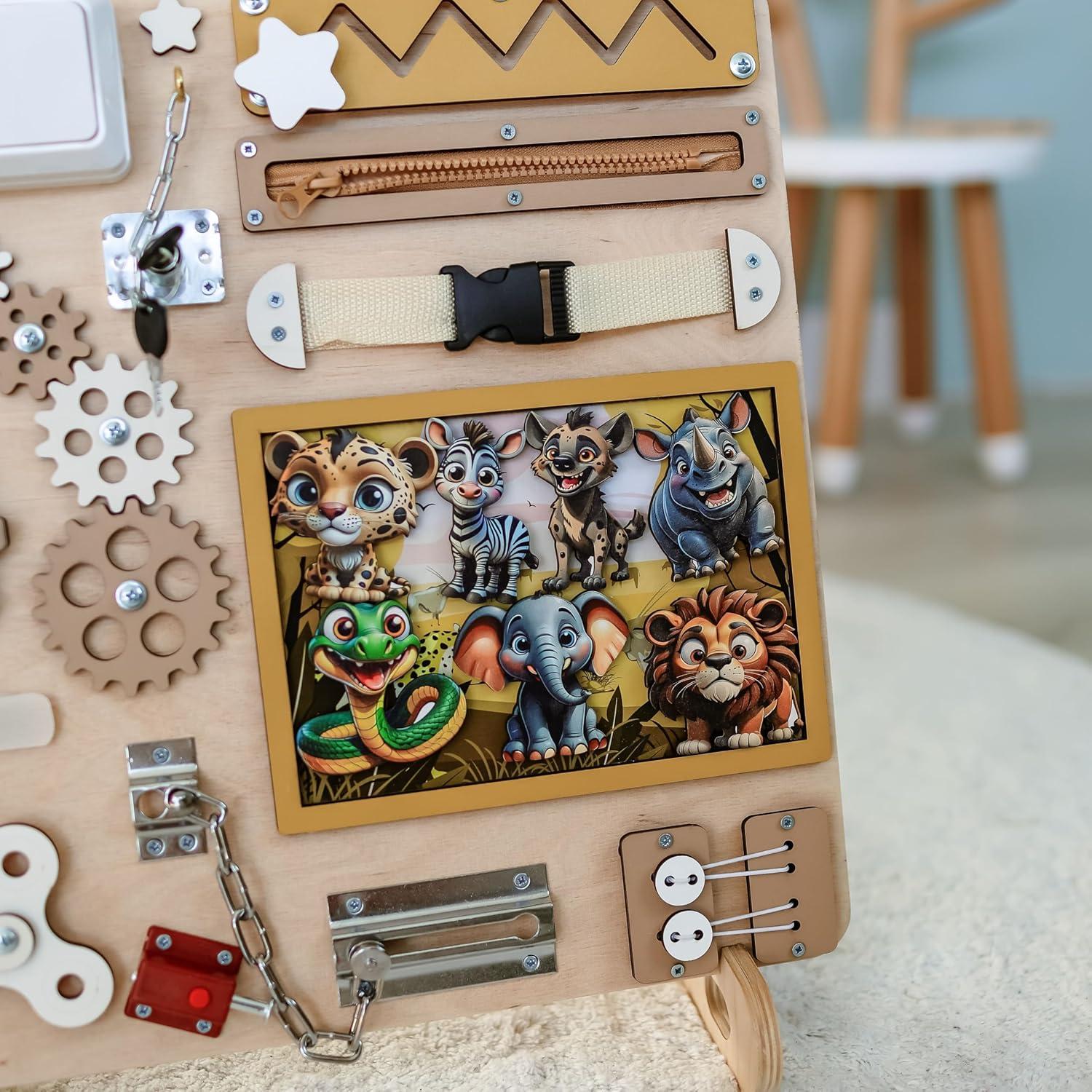 Tablero Ocupado Montessori Easy Busy Safari 40x50 cm