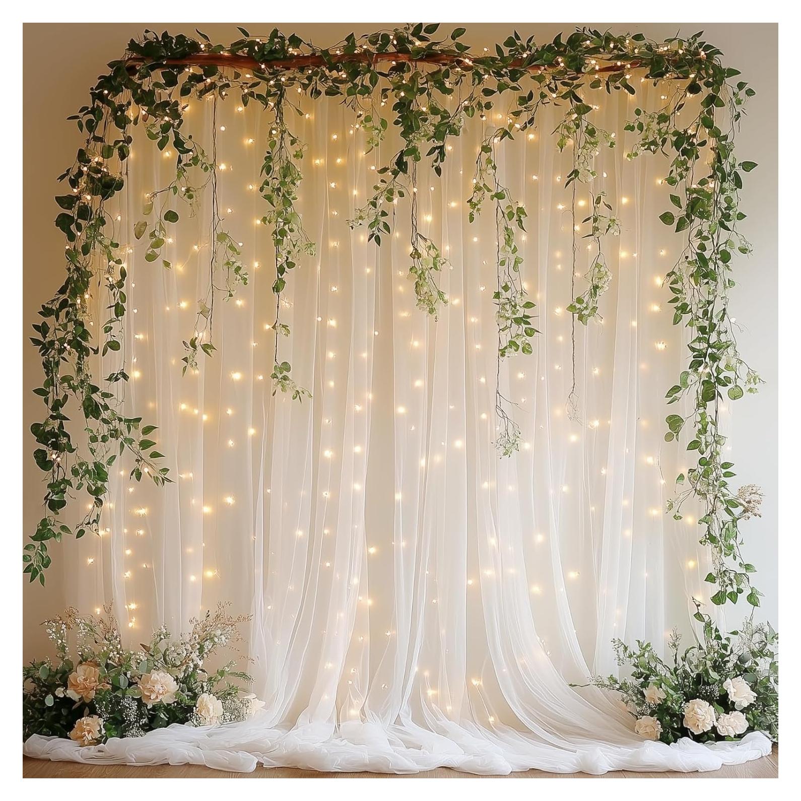 Cortina de tul blanca Patioman 1.52x2.44m con luces LED