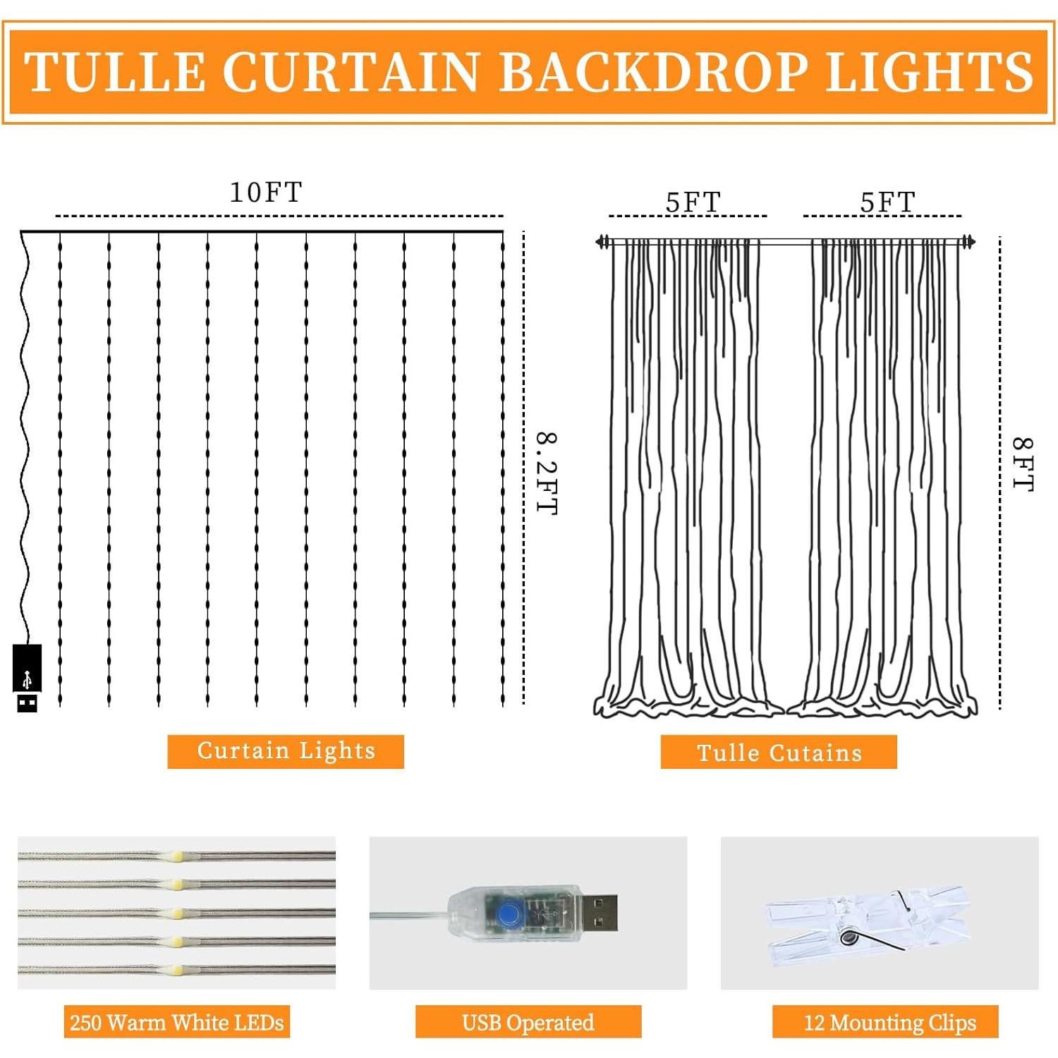 Cortina de tul blanca Patioman 1.52x2.44m con luces LED