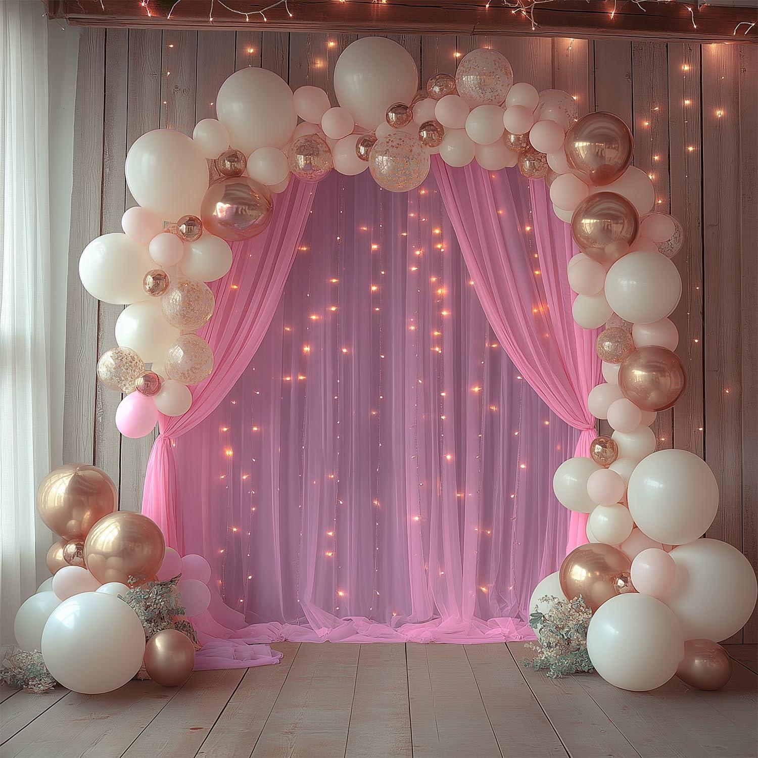 Cortina de Tul Rosa con Luces 3.05x2.44m - 2 Paneles