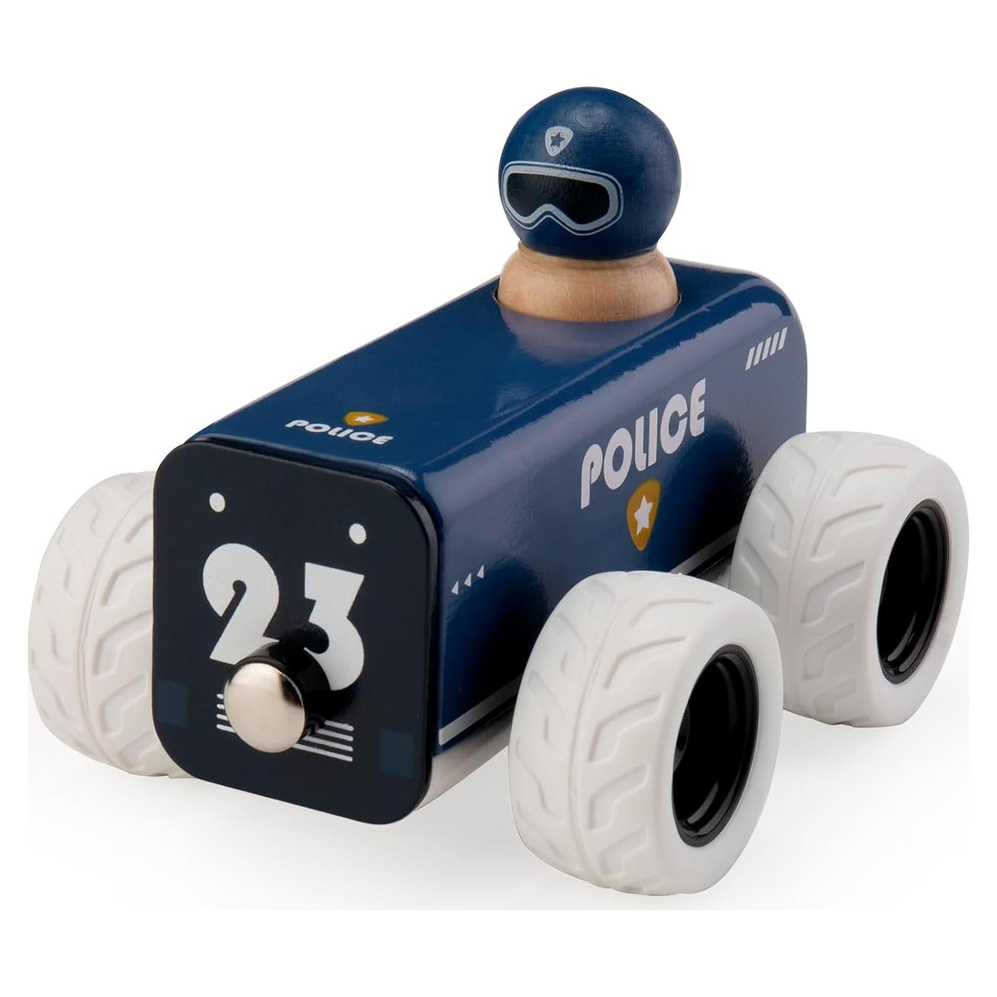 Coche de Policía de Madera ButToyBroz Retro Azul 13.5x9x9cm