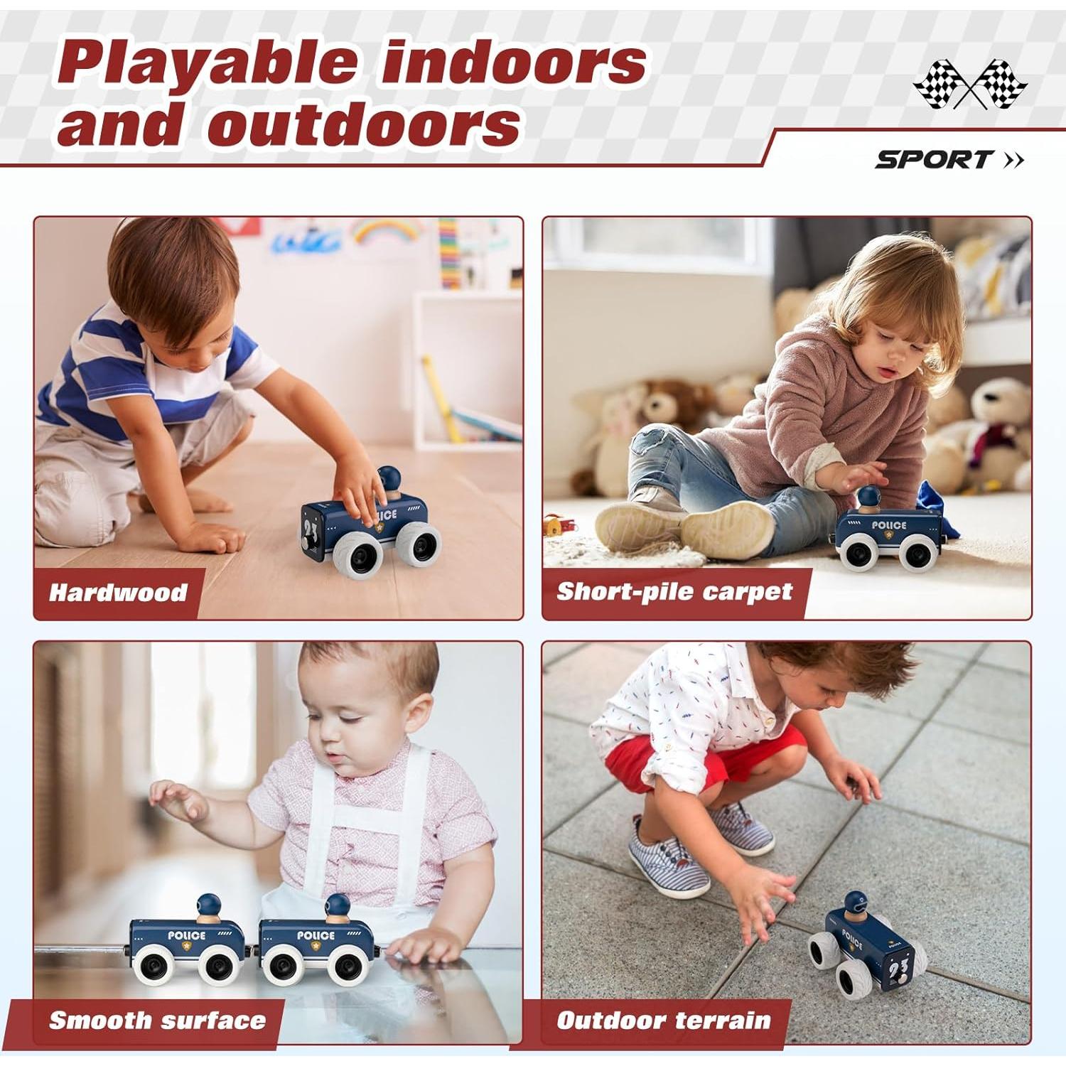 Coche de Policía de Madera ButToyBroz Retro Azul 13.5x9x9cm