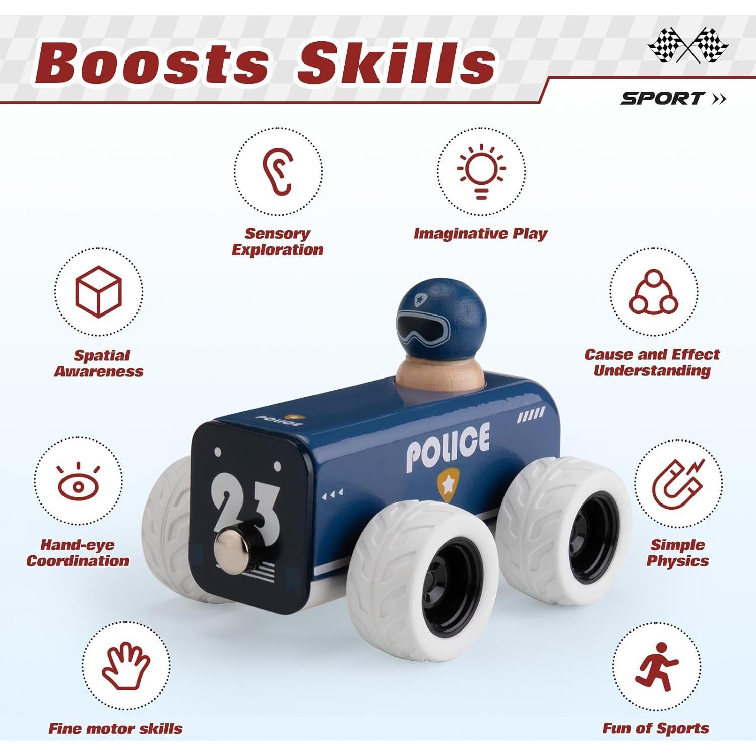 Coche de Policía de Madera ButToyBroz Retro Azul 13.5x9x9cm