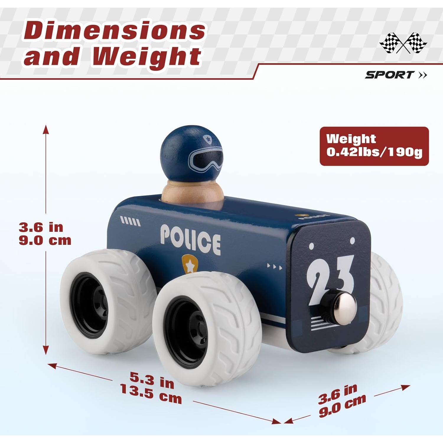 Coche de Policía de Madera ButToyBroz Retro Azul 13.5x9x9cm