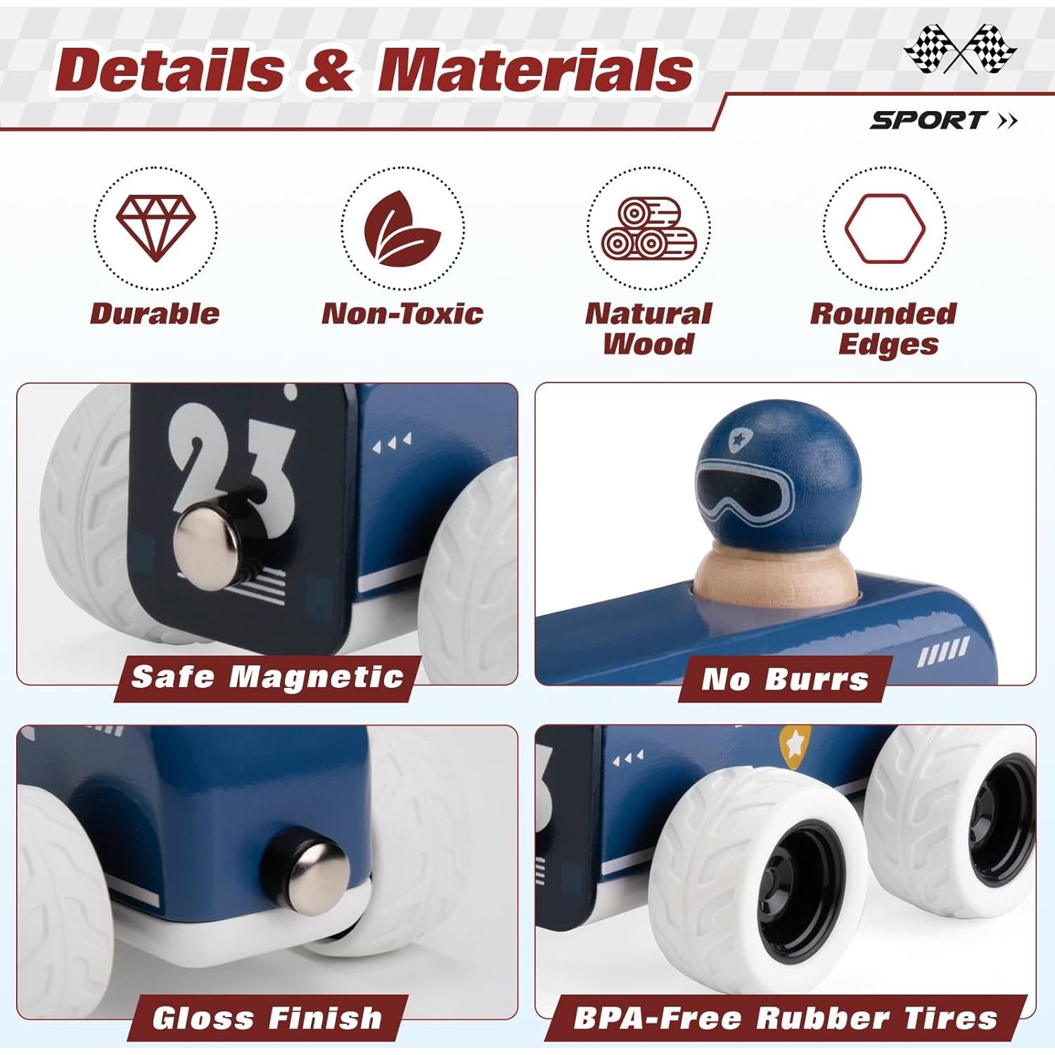 Coche de Policía de Madera ButToyBroz Retro Azul 13.5x9x9cm