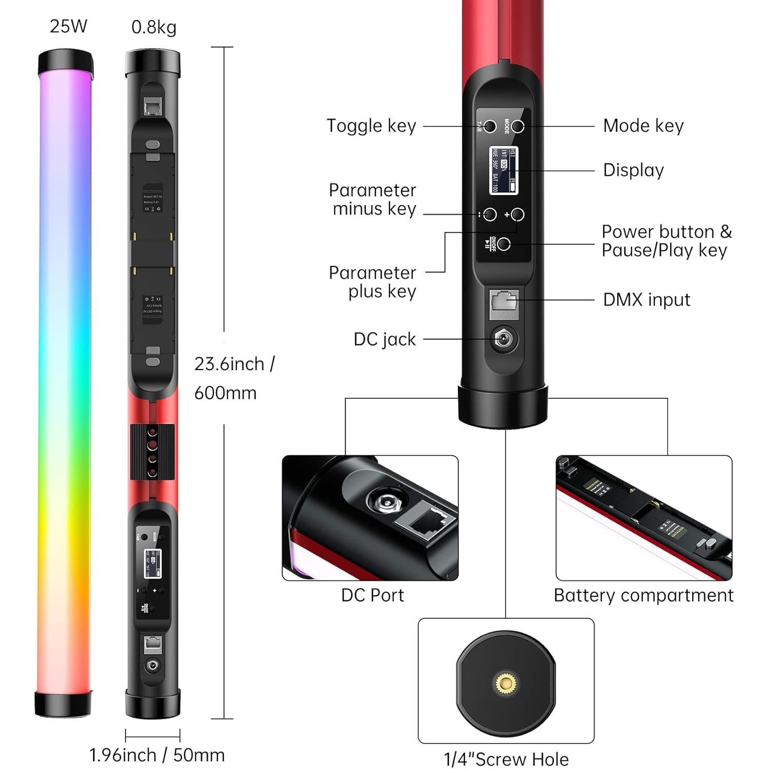 Luz de Video LED RGB GVM BD25R 25W 60.96cm 12 Efectos