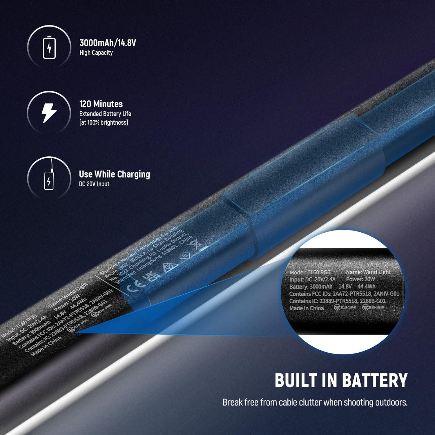 Luz de Tubo RGB NEEWER TL60 20W LED Control APP DMX