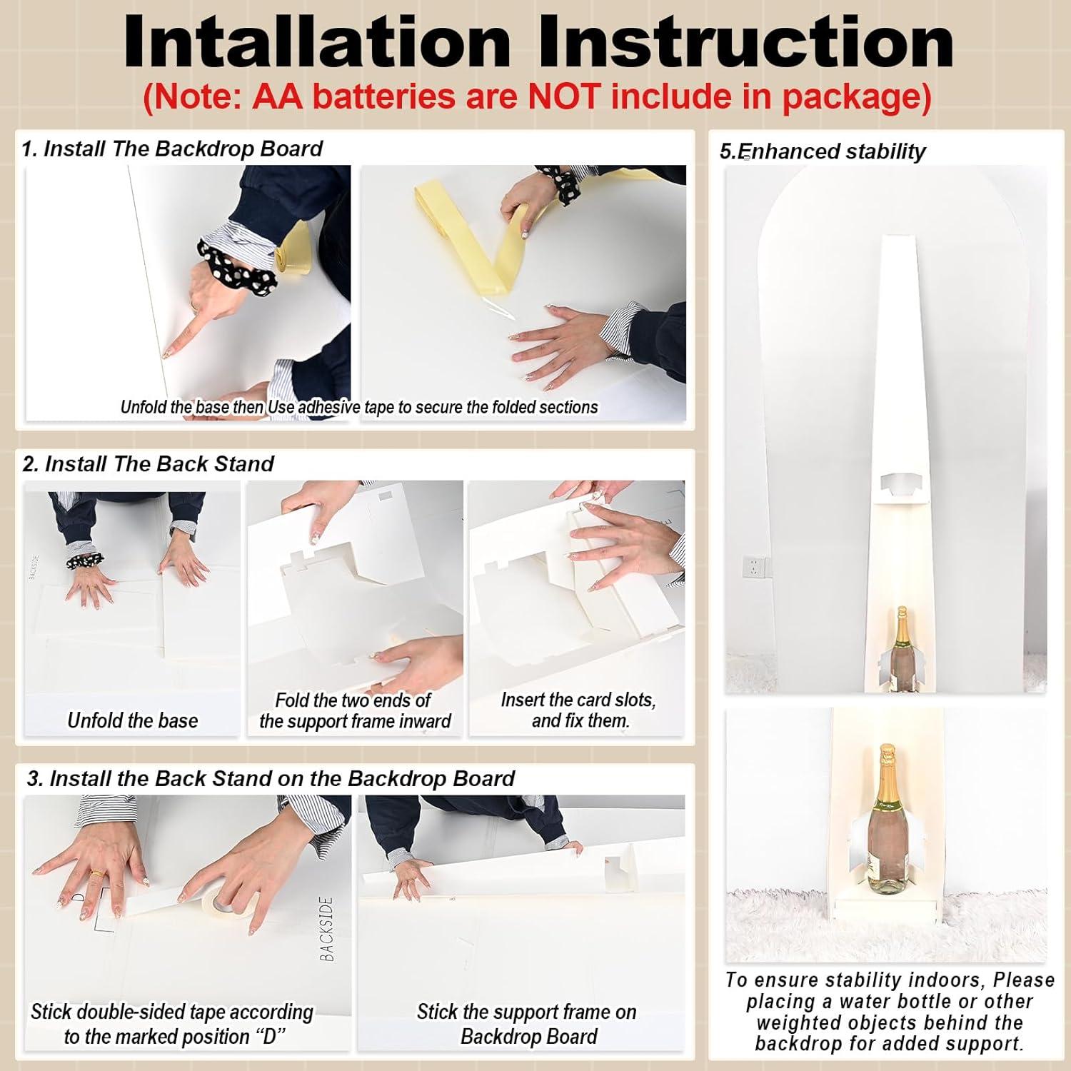 Soporte de fondo de arco blanco Jobkoo 1.88m y 1.68m con luces