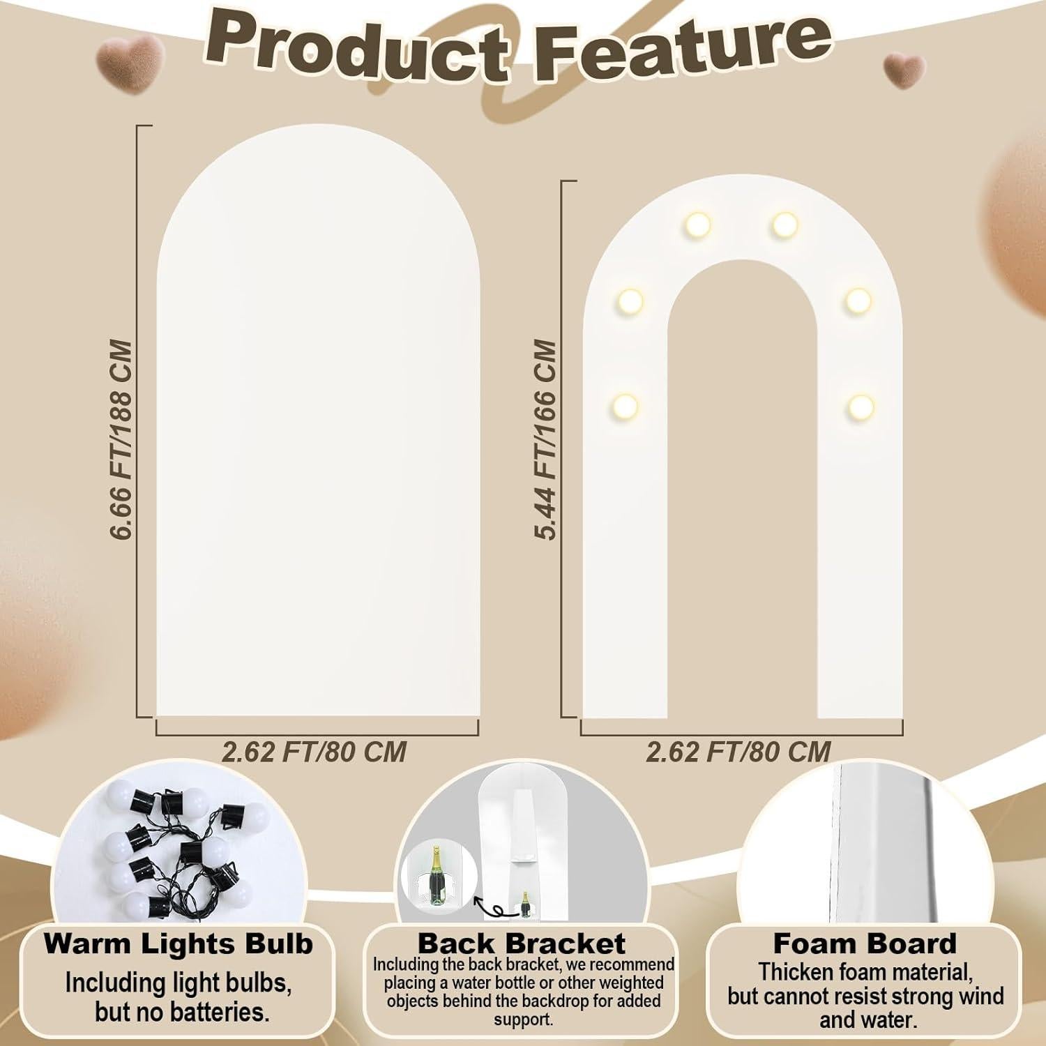 Soporte de fondo de arco blanco Jobkoo 1.88m y 1.68m con luces
