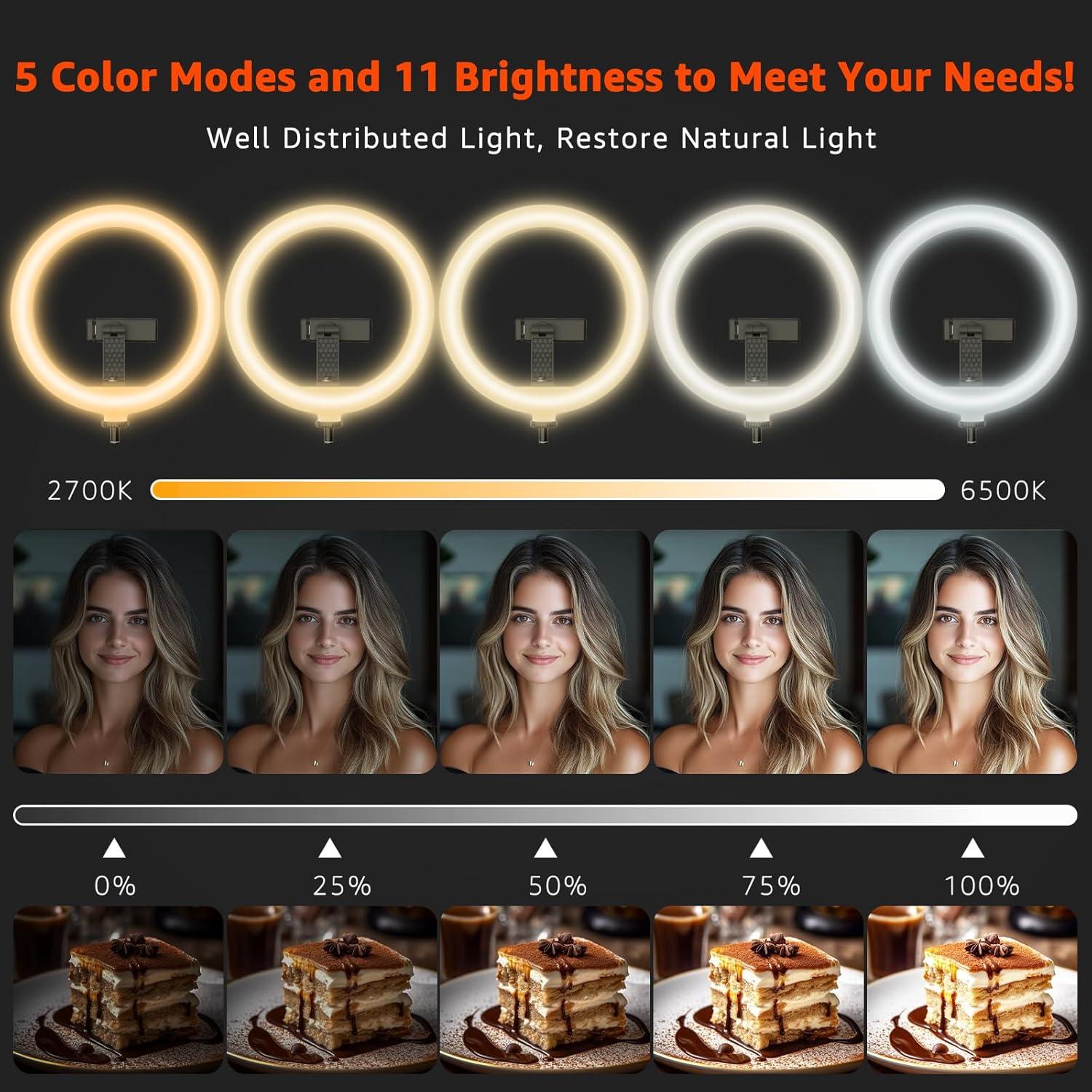 Luz de Anillo LED 10" FZYGRAVH con Soporte y Control Remoto