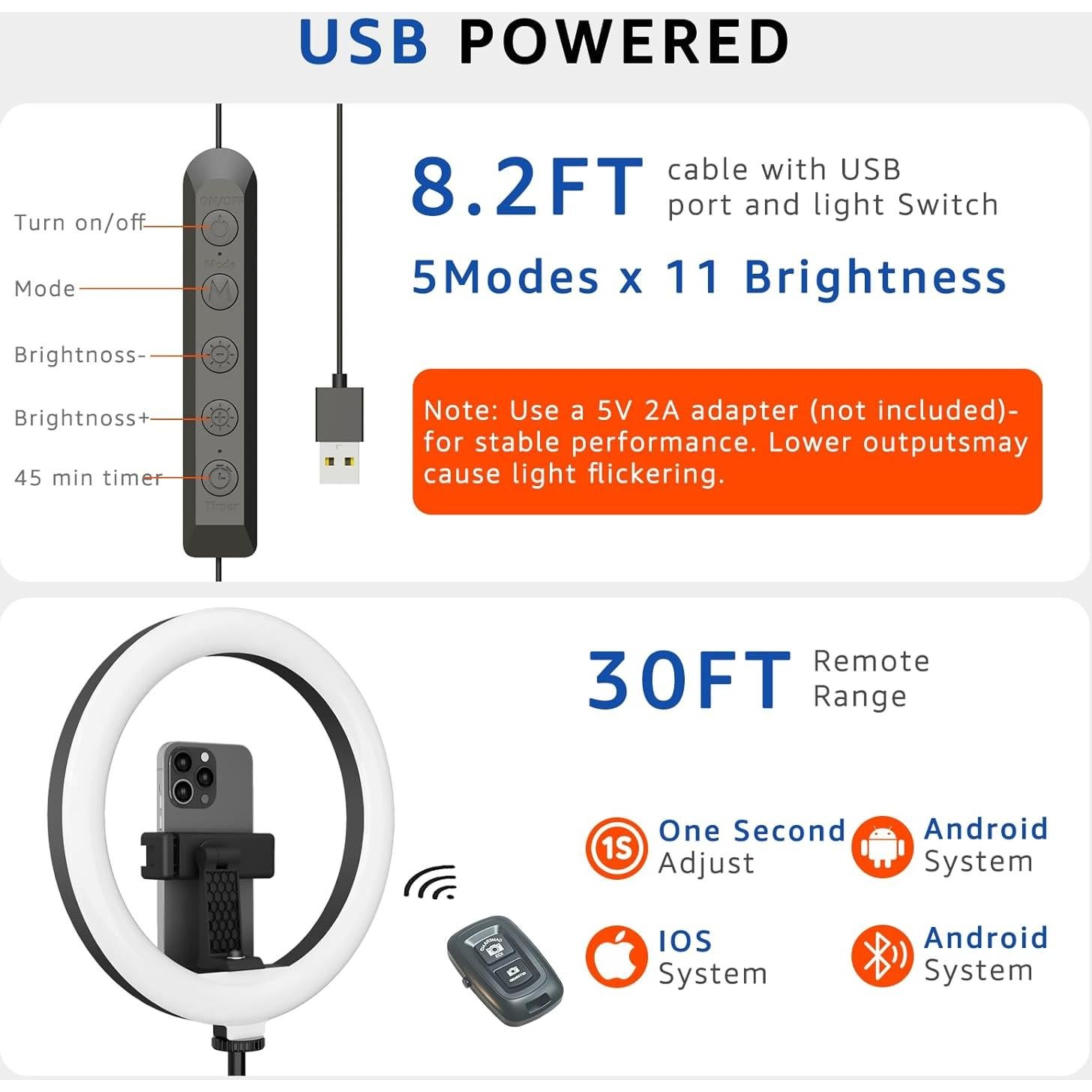 Luz de Anillo LED 10" FZYGRAVH con Soporte y Control Remoto