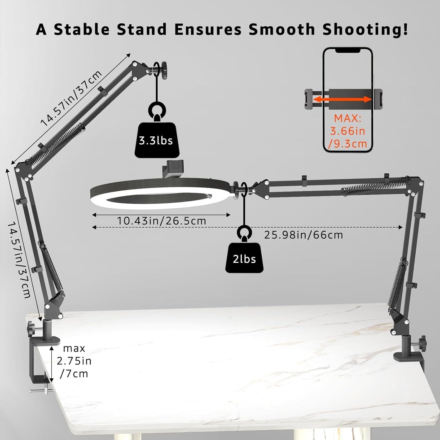 Luz de Anillo LED 10" FZYGRAVH con Soporte y Control Remoto