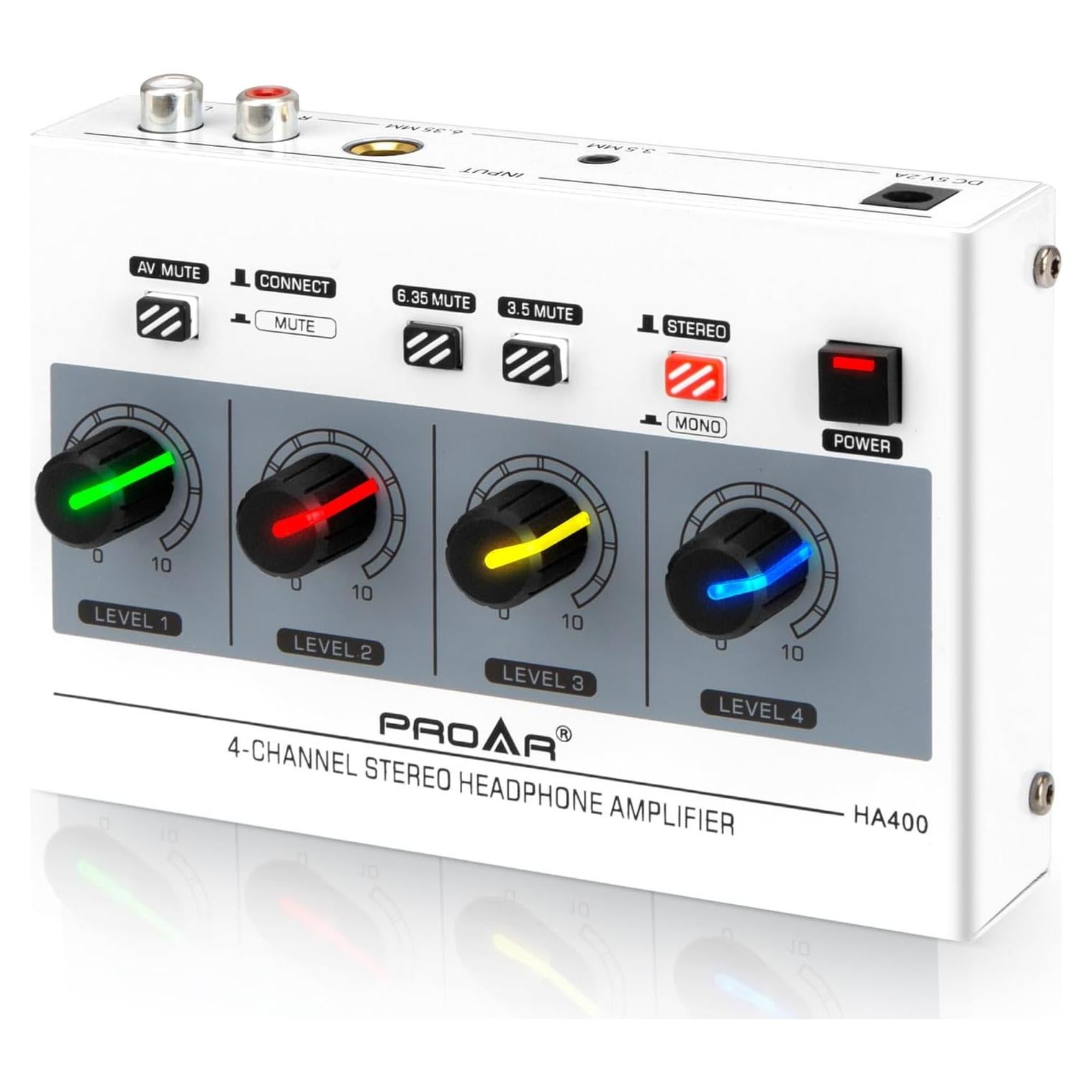 Amplificador de Auriculares PROAR 4 Canales con Luz Multicolor
