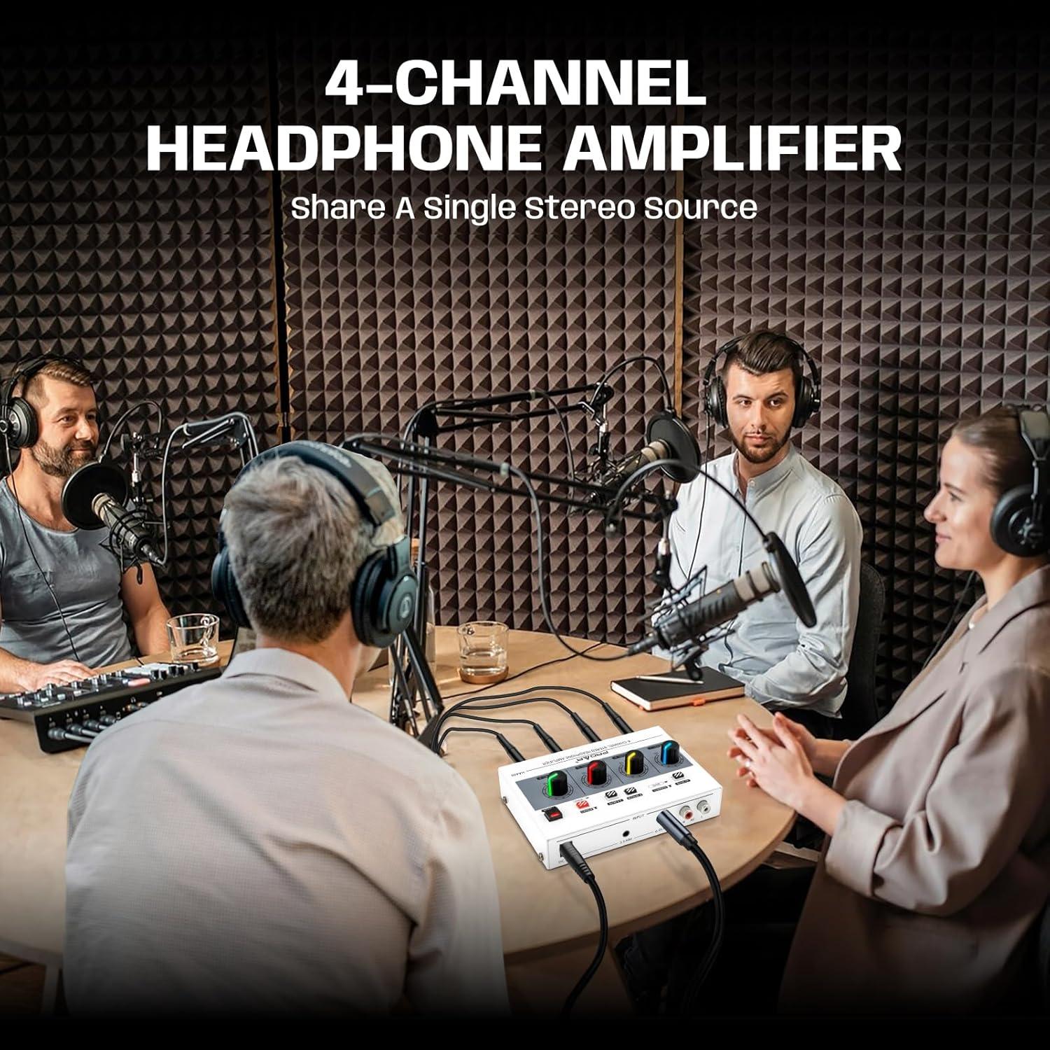 Amplificador de Auriculares PROAR 4 Canales con Luz Multicolor