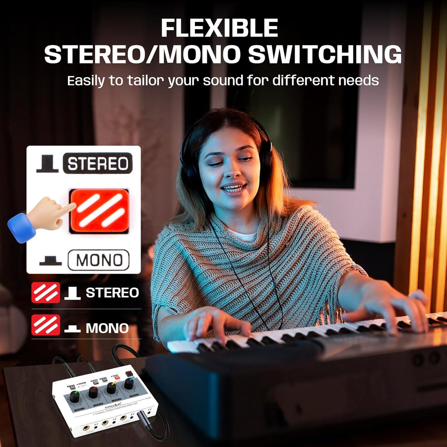 Amplificador de Auriculares PROAR 4 Canales con Luz Multicolor