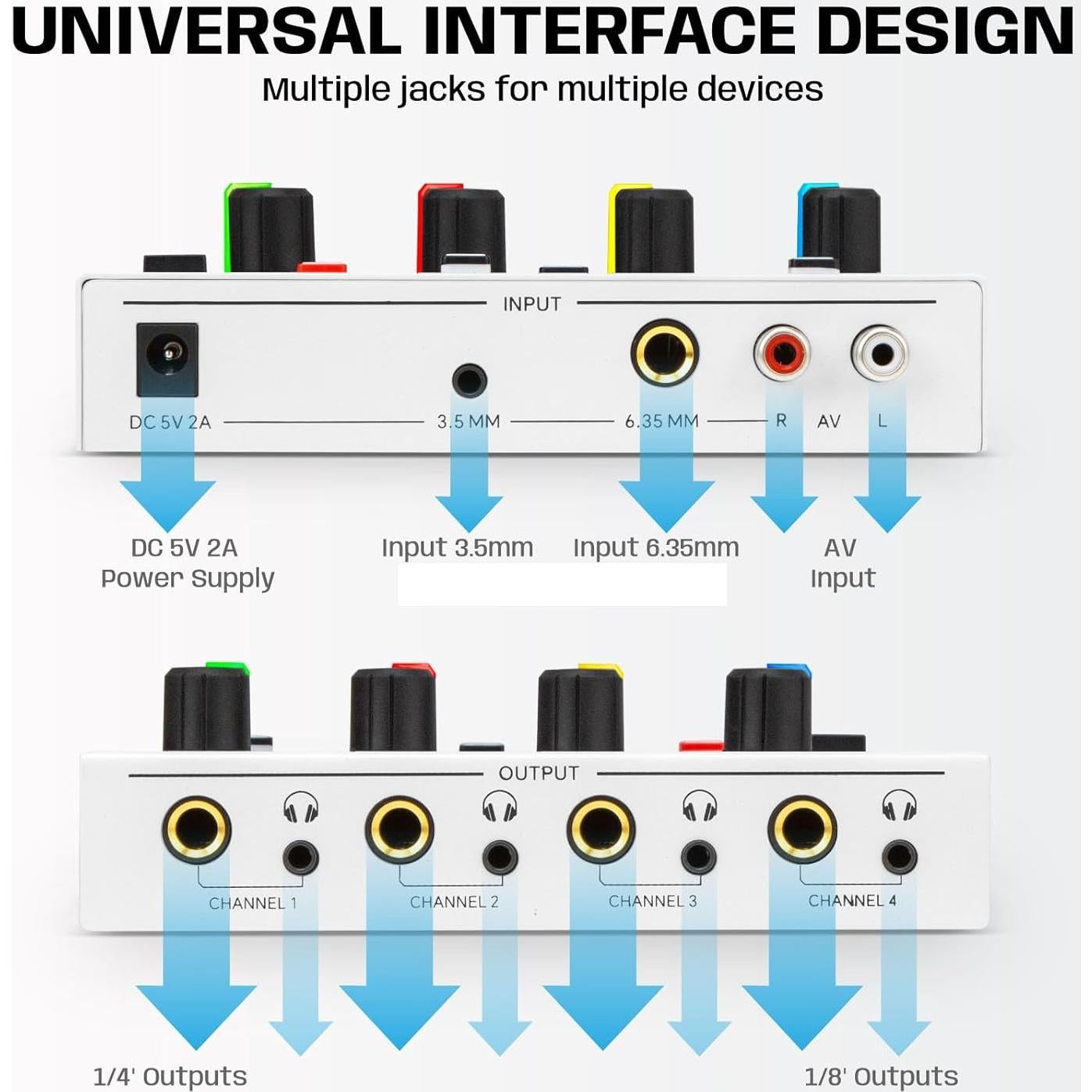 Amplificador de Auriculares PROAR 4 Canales con Luz Multicolor
