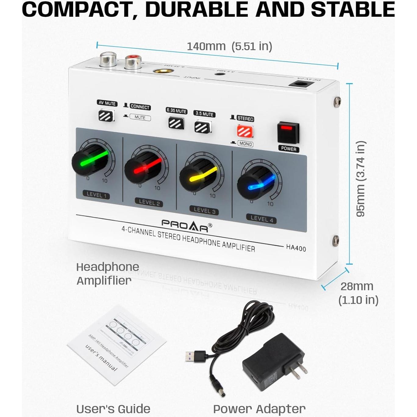 Amplificador de Auriculares PROAR 4 Canales con Luz Multicolor