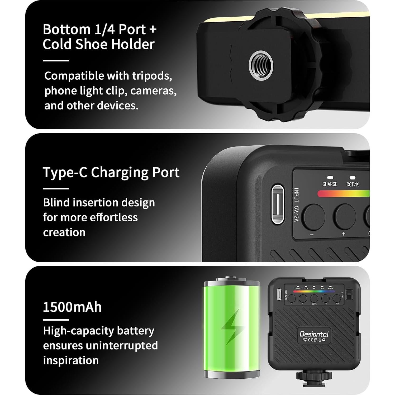 Luz LED RGB Portátil Desiontal X1-W 3000-6500K 70 Perlas