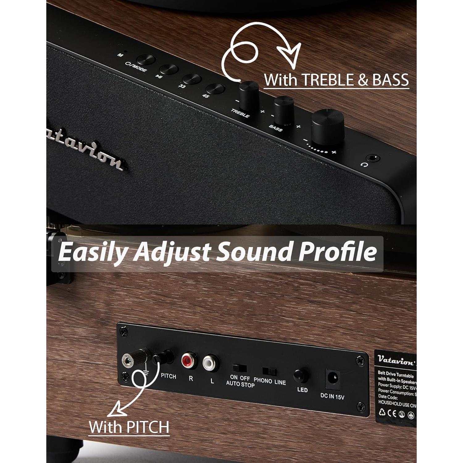 Reproductor de Vinilo VATAVION RP-221-W Bluetooth 33/45 RPM