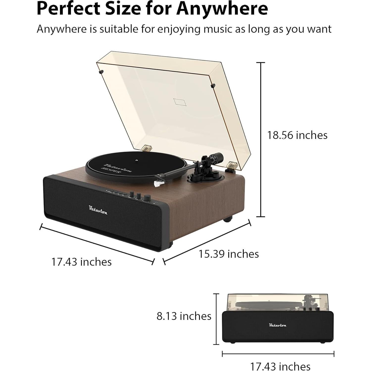 Reproductor de Vinilo VATAVION RP-221-W Bluetooth 33/45 RPM
