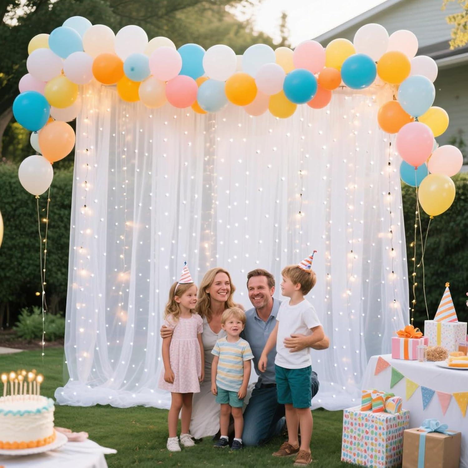 Cortina de fondo de tul blanca perla 3m con luces LED Quandjk