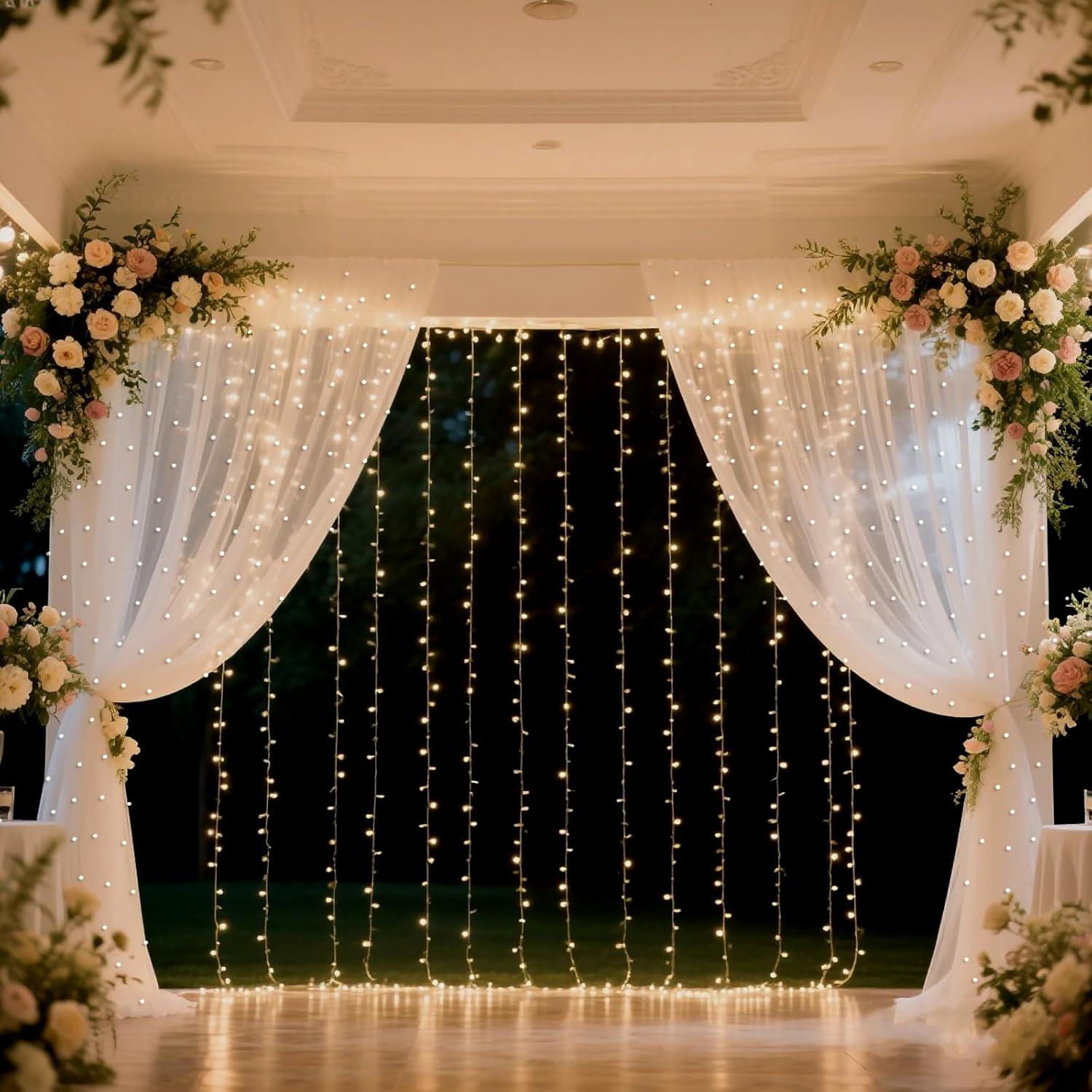 Cortina de fondo de tul blanca perla 3m con luces LED Quandjk