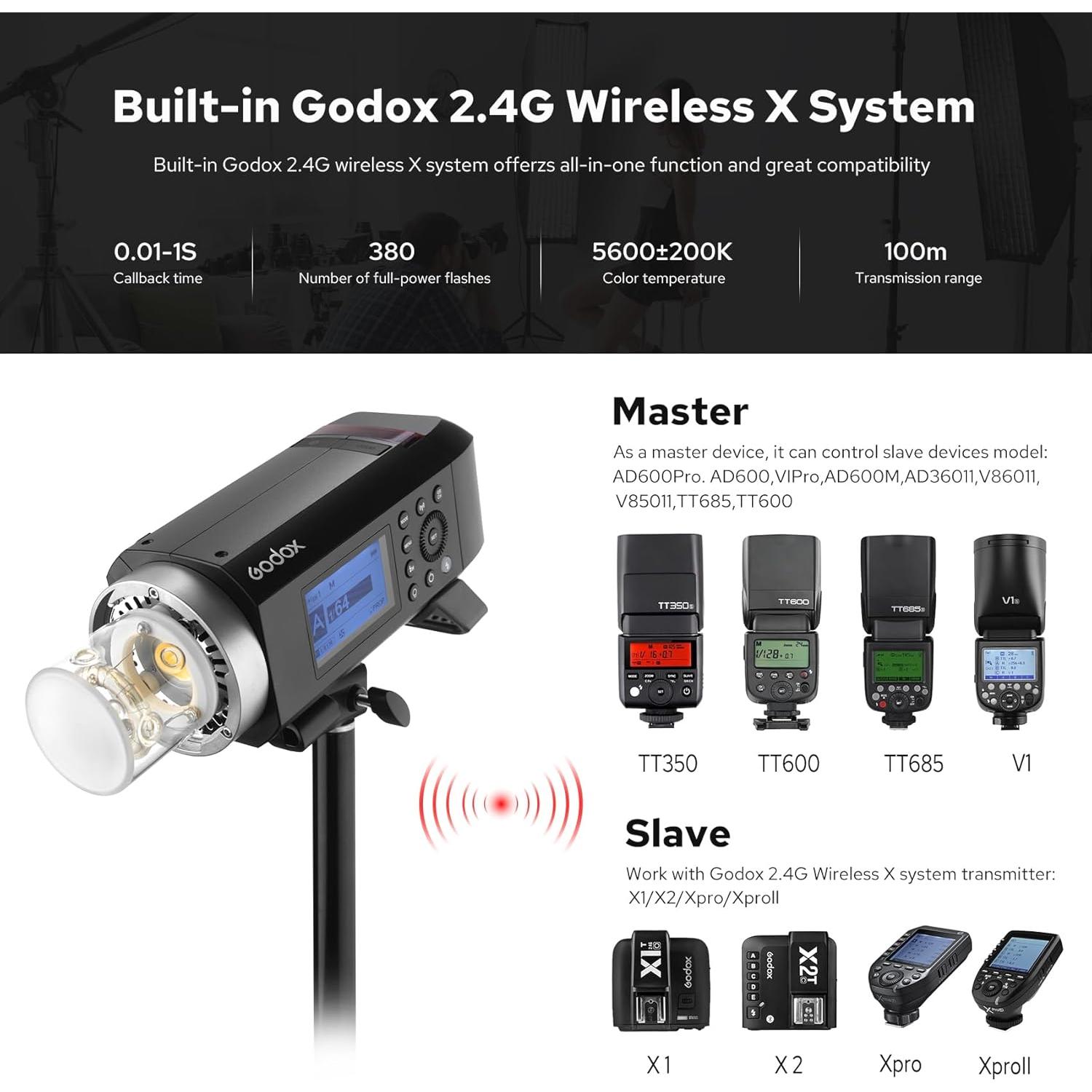 Godox AD400PRO Flash Estudio 400Ws TTL 2.4G GN72 5600K