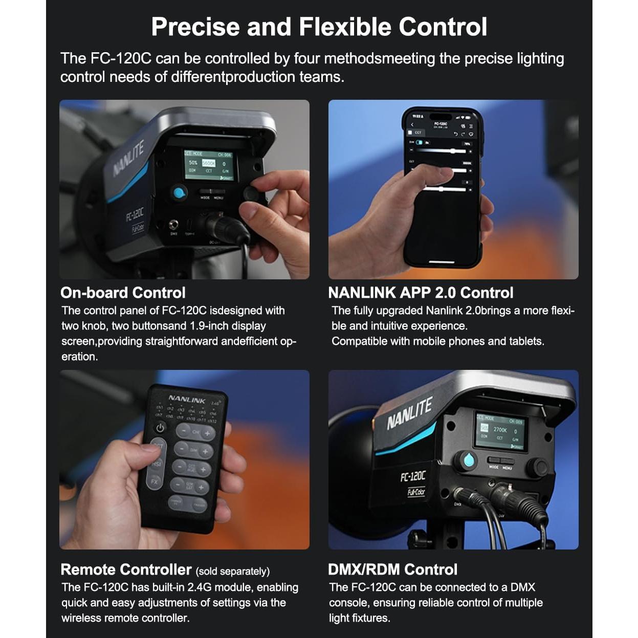 Foco LED RGB Nanlite FC-120C 12850Lux 2700K-7500K