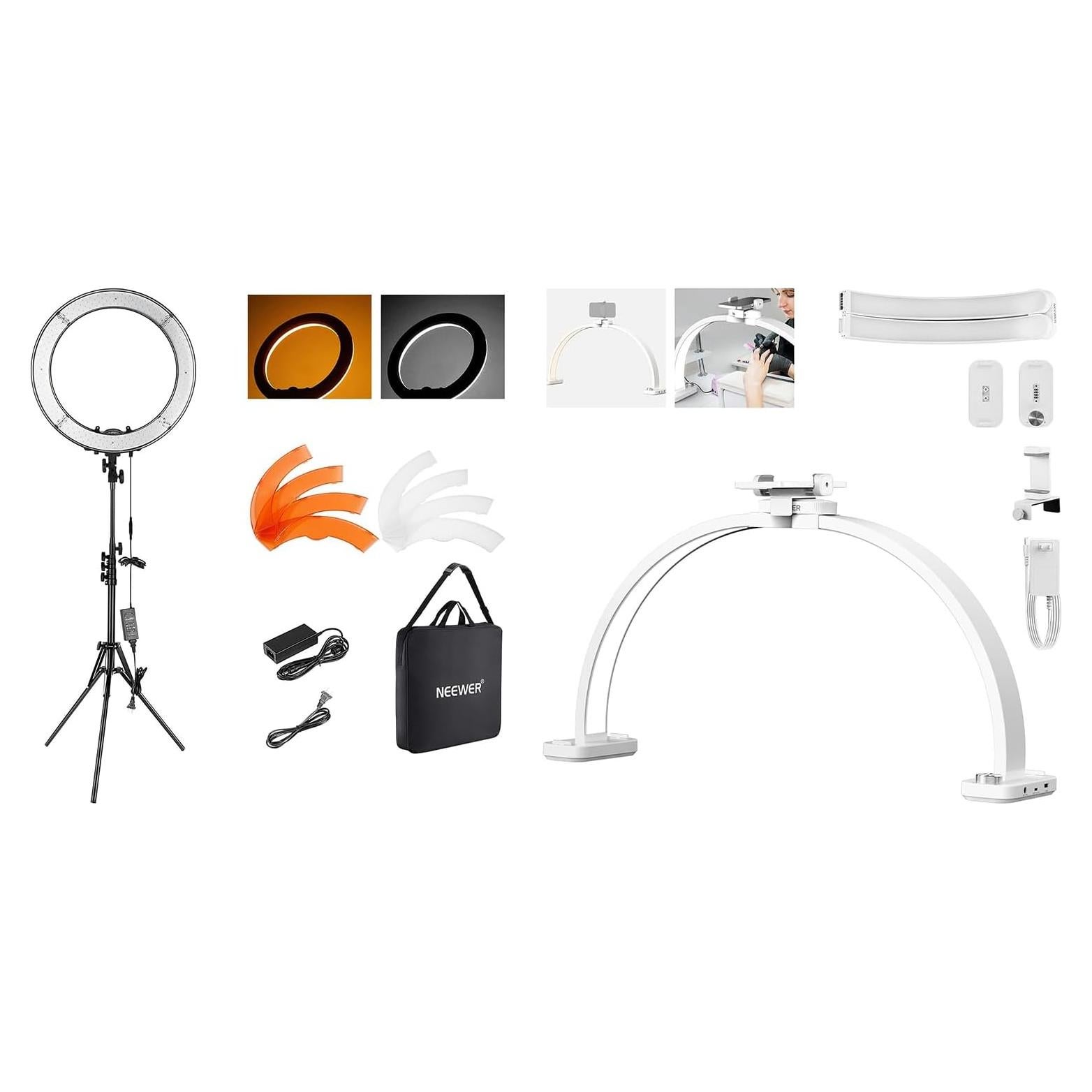Luz de Anillo LED NEEWER 18" 55W con Soporte y Adaptador