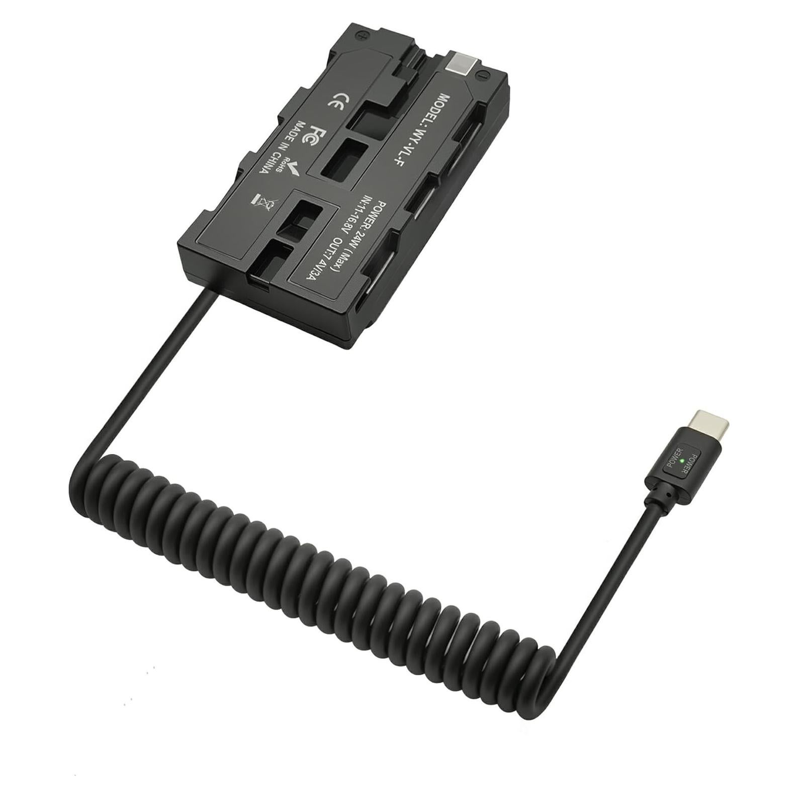 Cable de Alimentación USB-C PD a Batería Simulada NP-F550 100cm