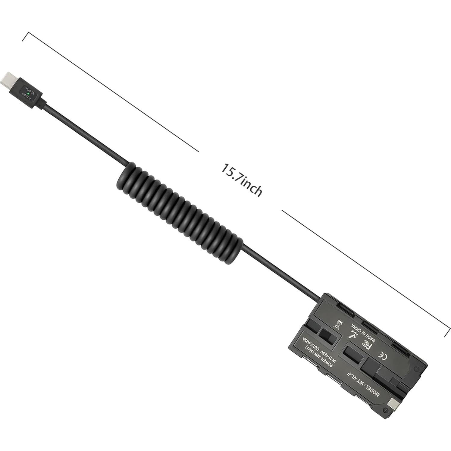 Cable de Alimentación USB-C PD a Batería Simulada NP-F550 100cm