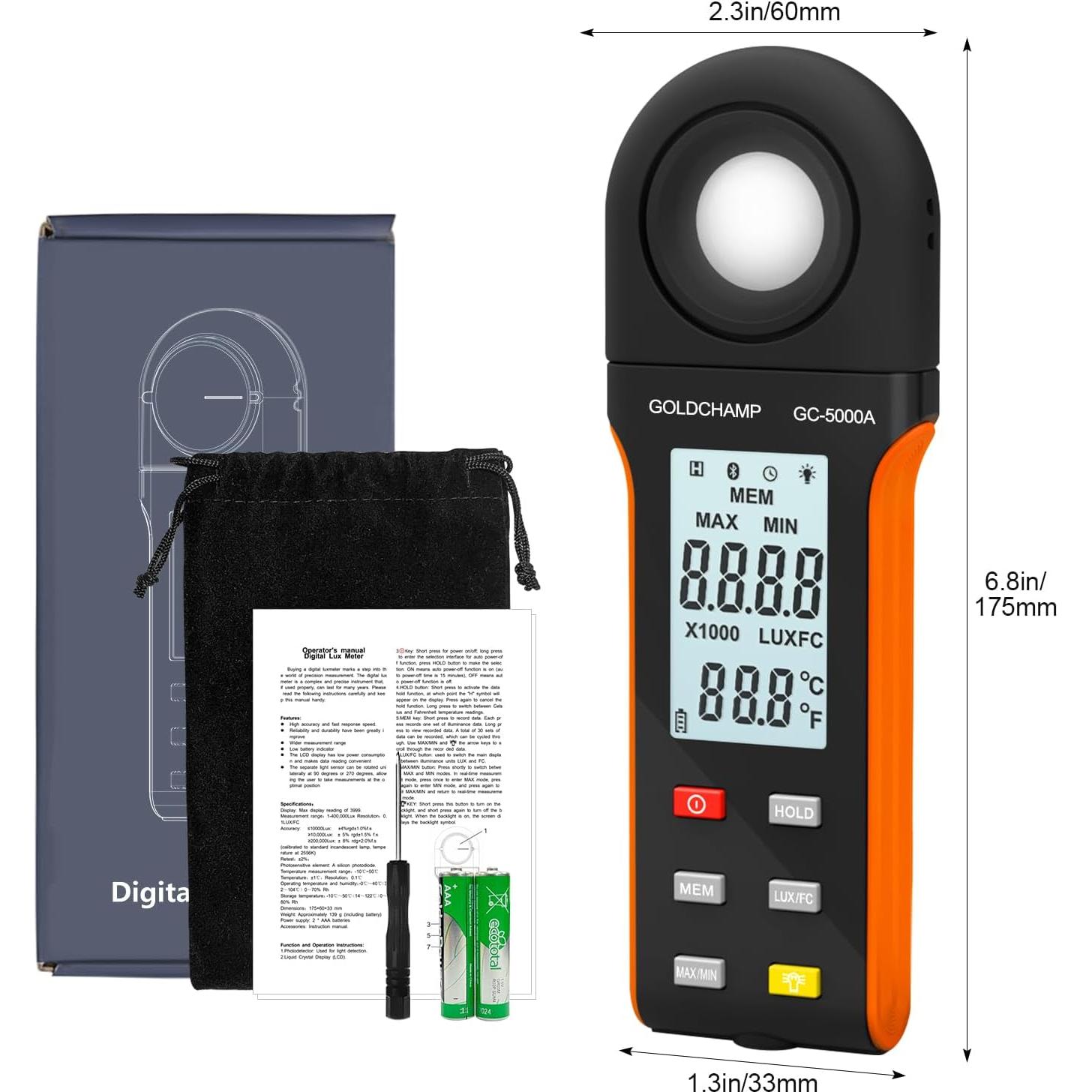 Medidor Digital de Iluminancia GOLDCHAMP GC-5000A 400,000 Lux