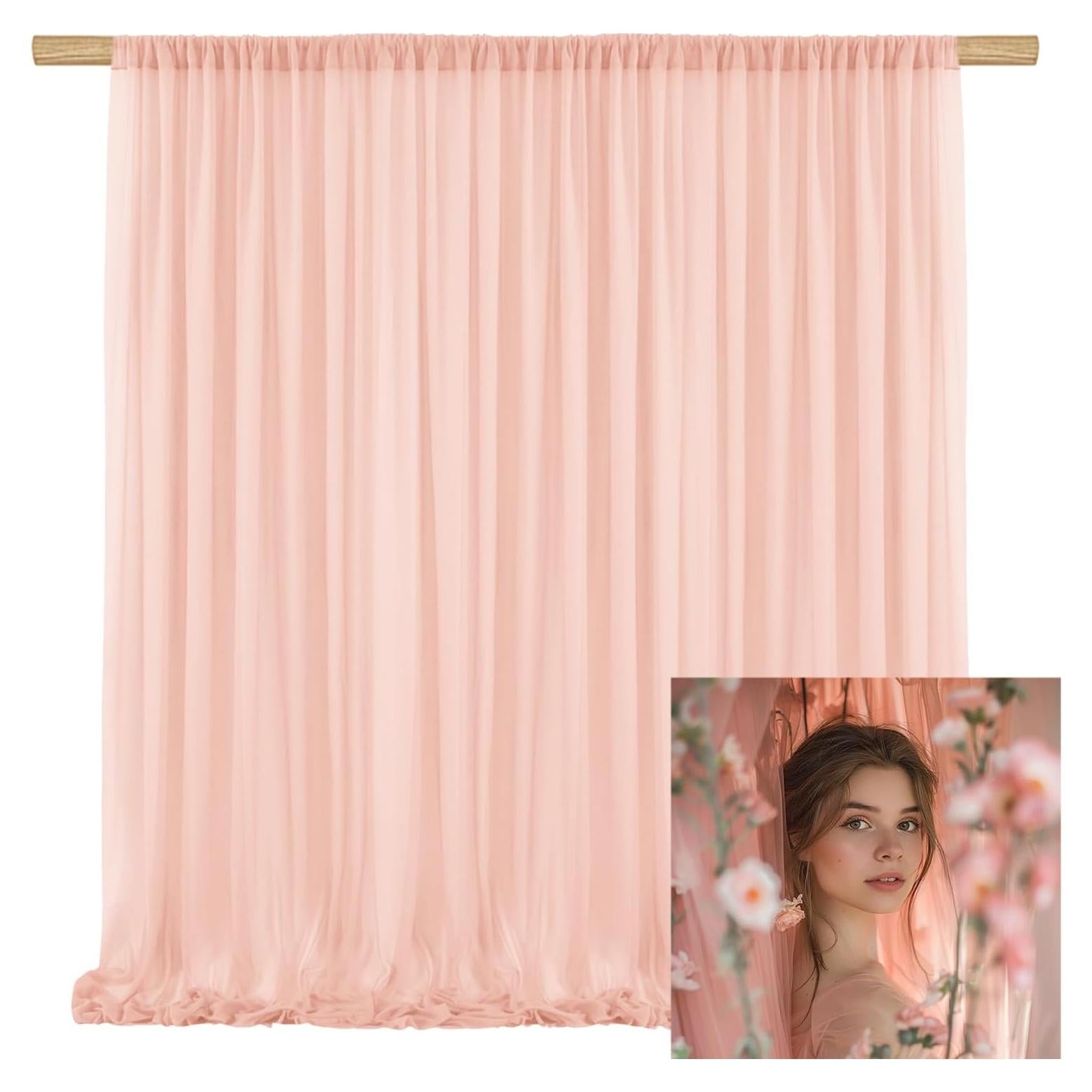 Cortina de fondo de gasa rosa claro 2 paneles 304.8x152.4cm TOAOFY