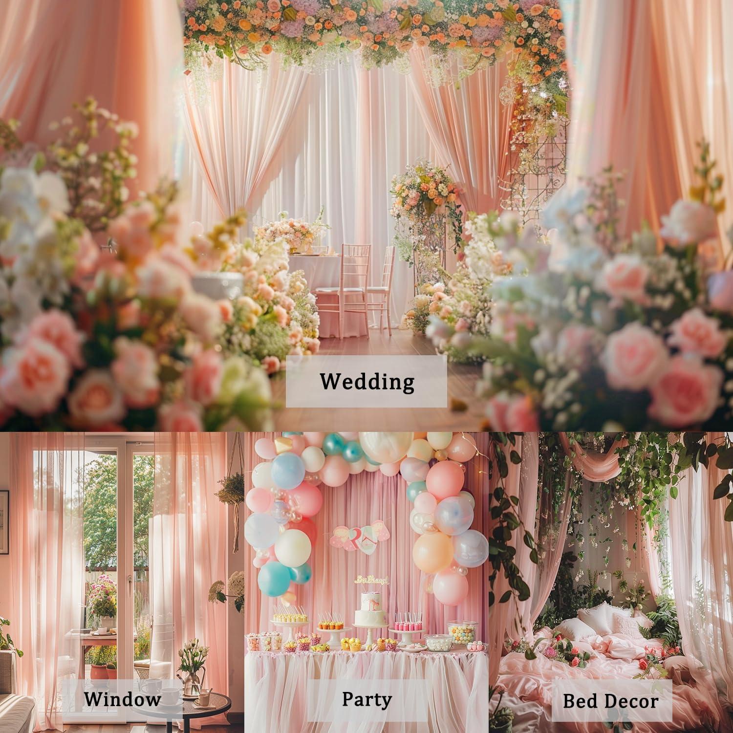 Cortina de fondo de gasa rosa claro 2 paneles 304.8x152.4cm TOAOFY