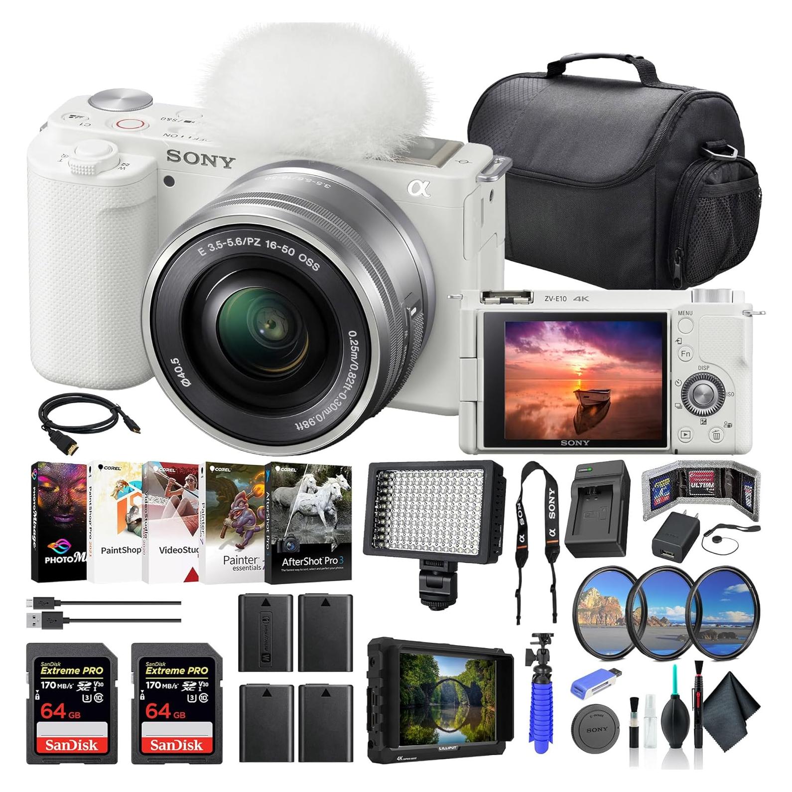 Cámara sin espejo Sony ZV-E10 Blanco con lente 16-50mm y accesorios