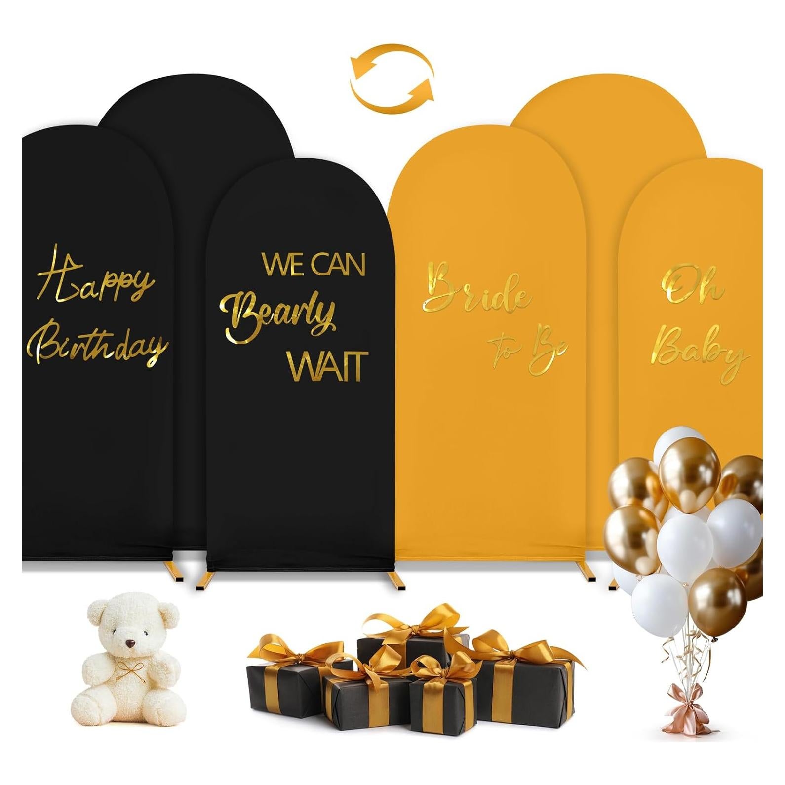 Juego de Cubiertas de Arco de Boda Spandex Negro y Oro 3 Pzas