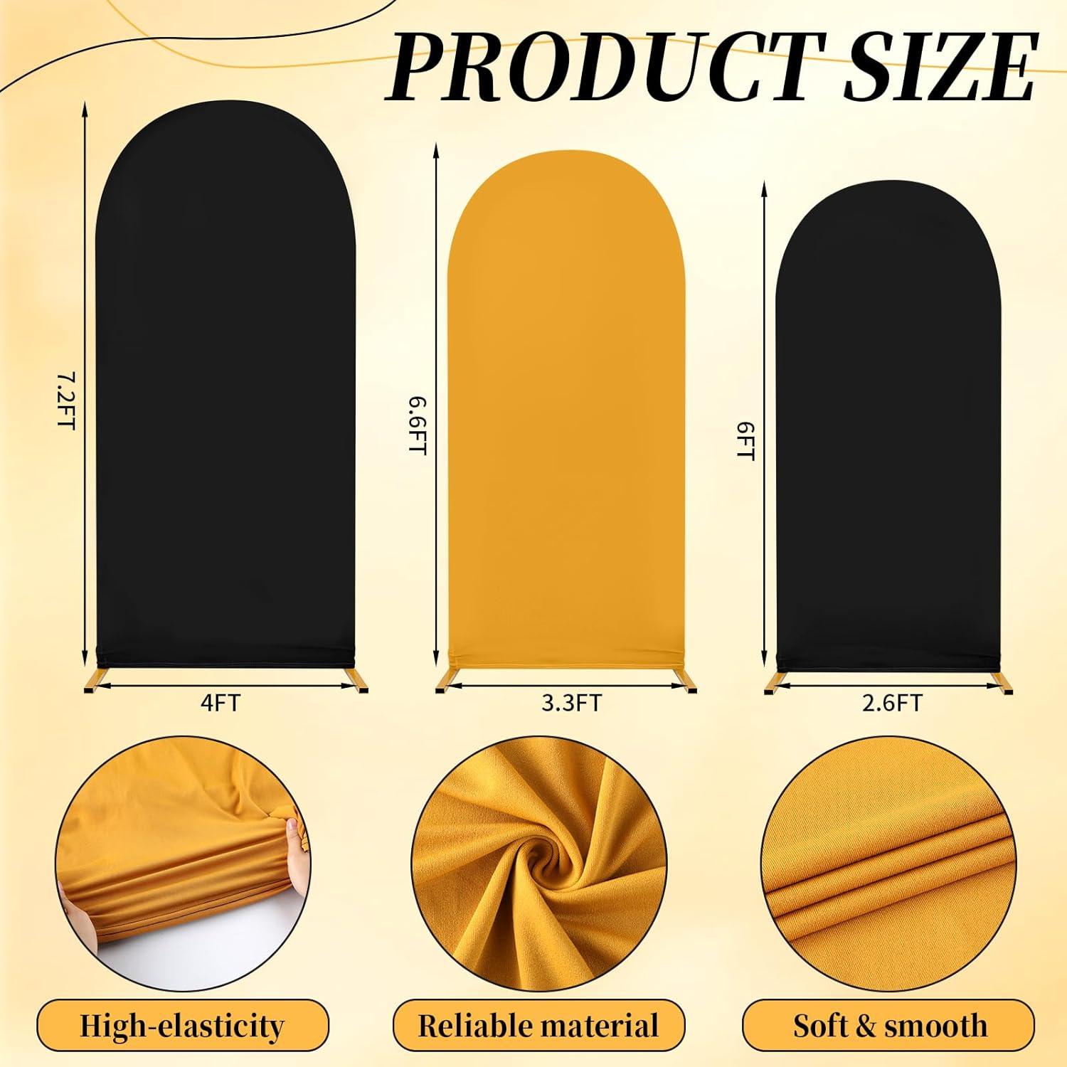 Juego de Cubiertas de Arco de Boda Spandex Negro y Oro 3 Pzas