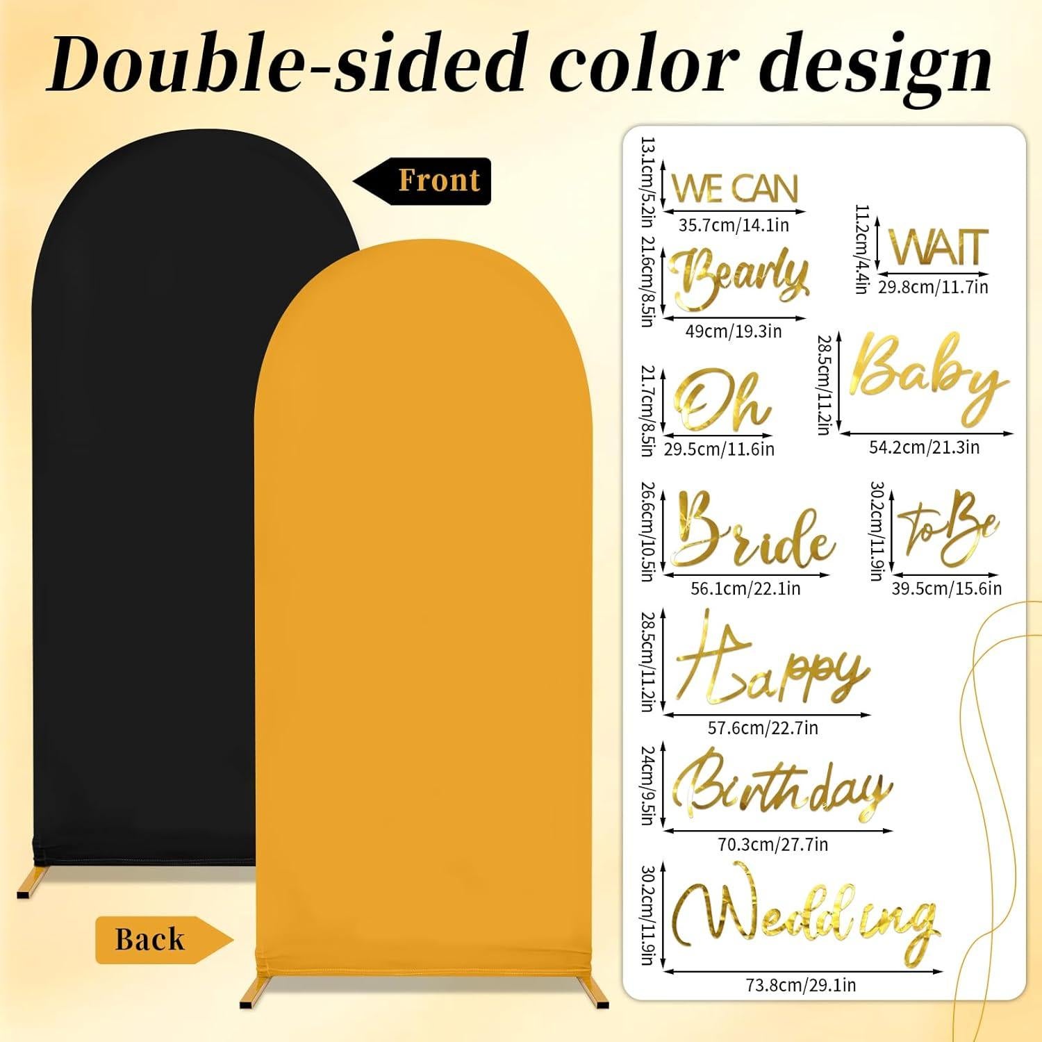 Juego de Cubiertas de Arco de Boda Spandex Negro y Oro 3 Pzas