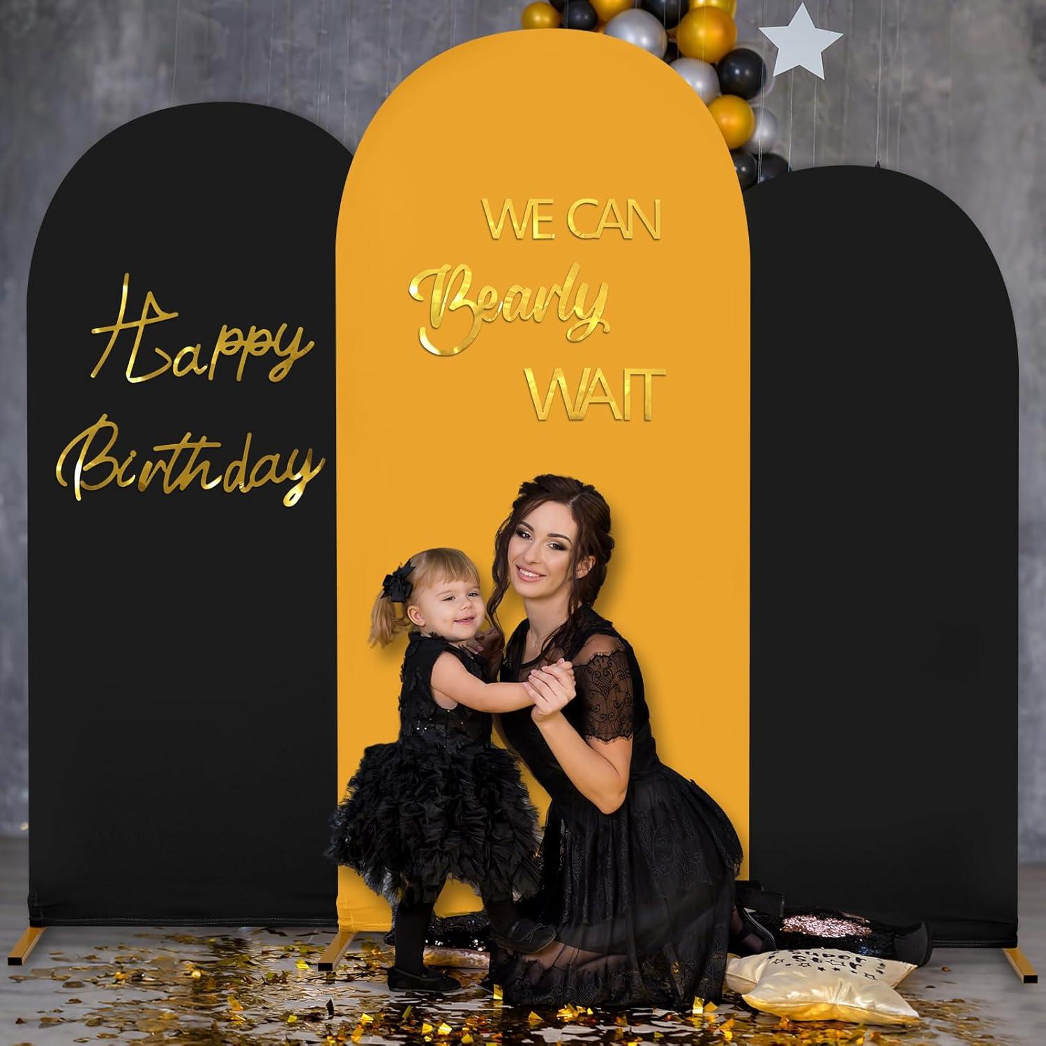 Juego de Cubiertas de Arco de Boda Spandex Negro y Oro 3 Pzas