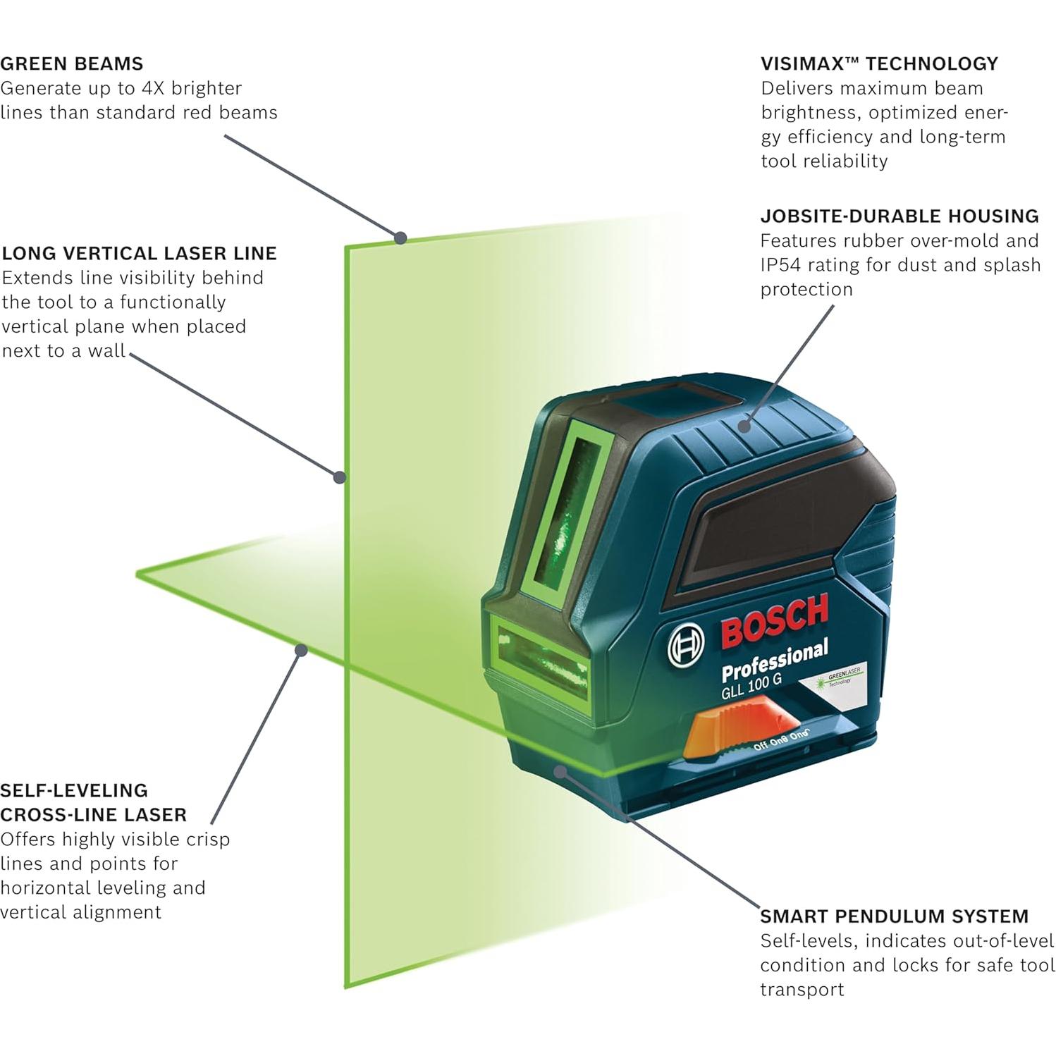 Láser de línea cruzada Bosch GLL 100 GX 30m auto-nivelante