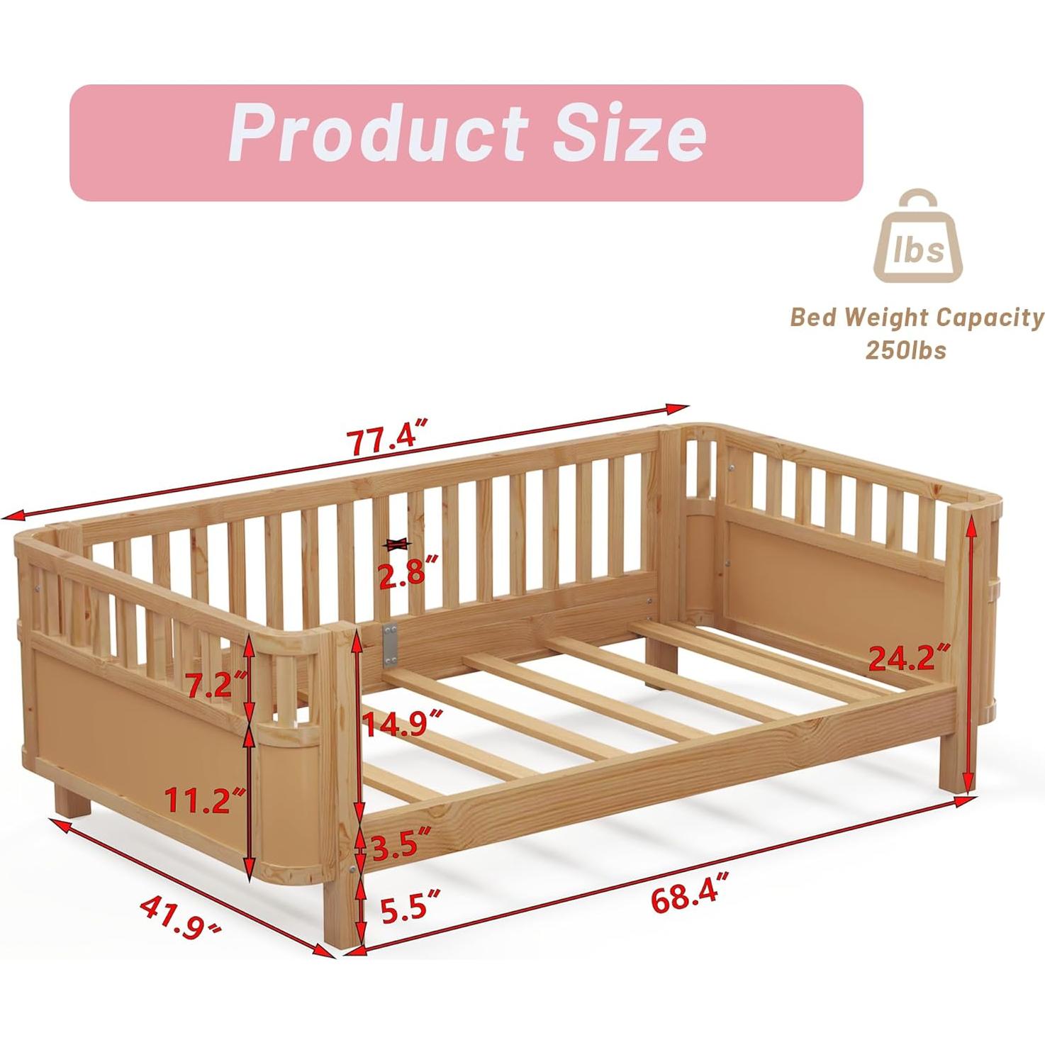 Cama Plataforma Gemela Aurnienofus con Barandillas Desmontables