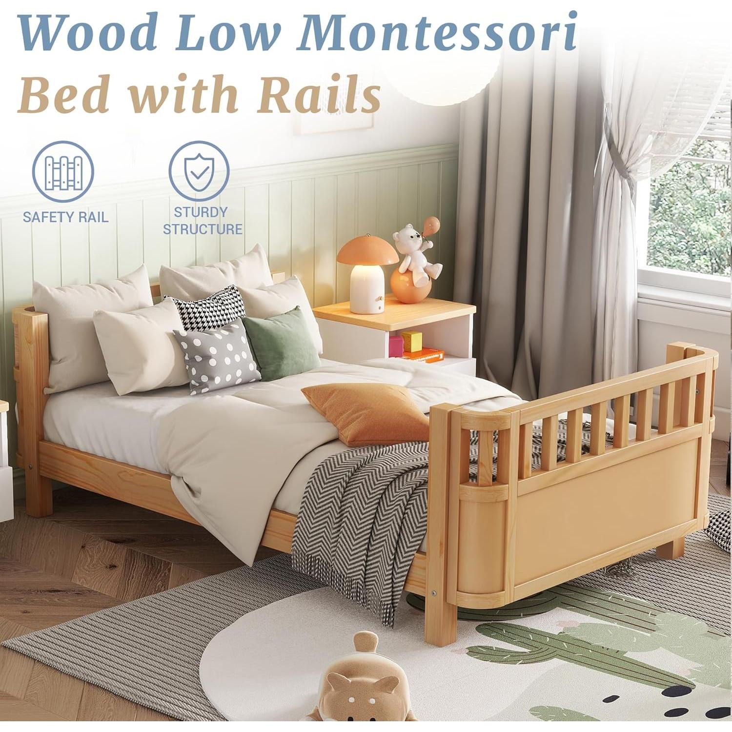 Cama Plataforma Gemela Aurnienofus con Barandillas Desmontables