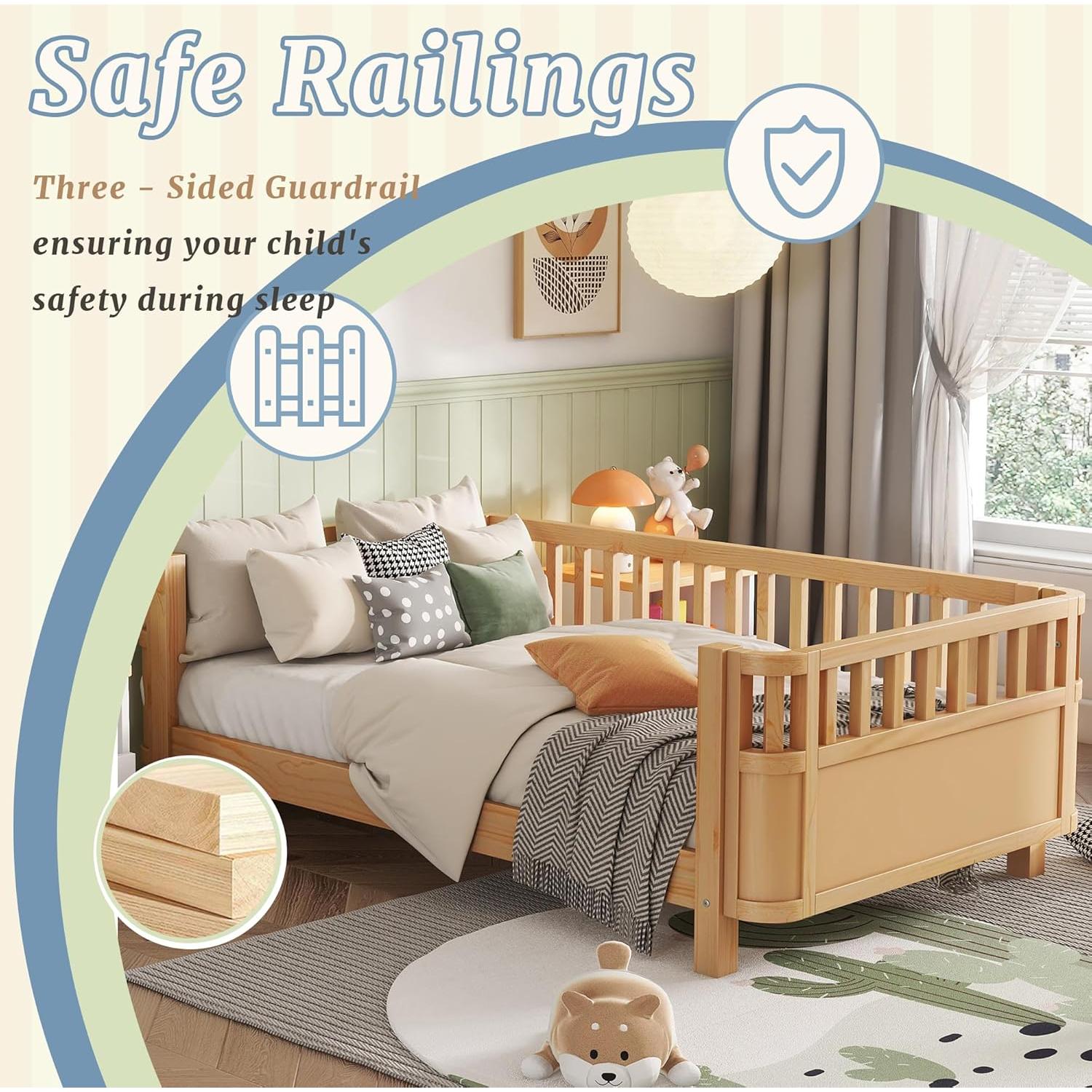 Cama Plataforma Gemela Aurnienofus con Barandillas Desmontables