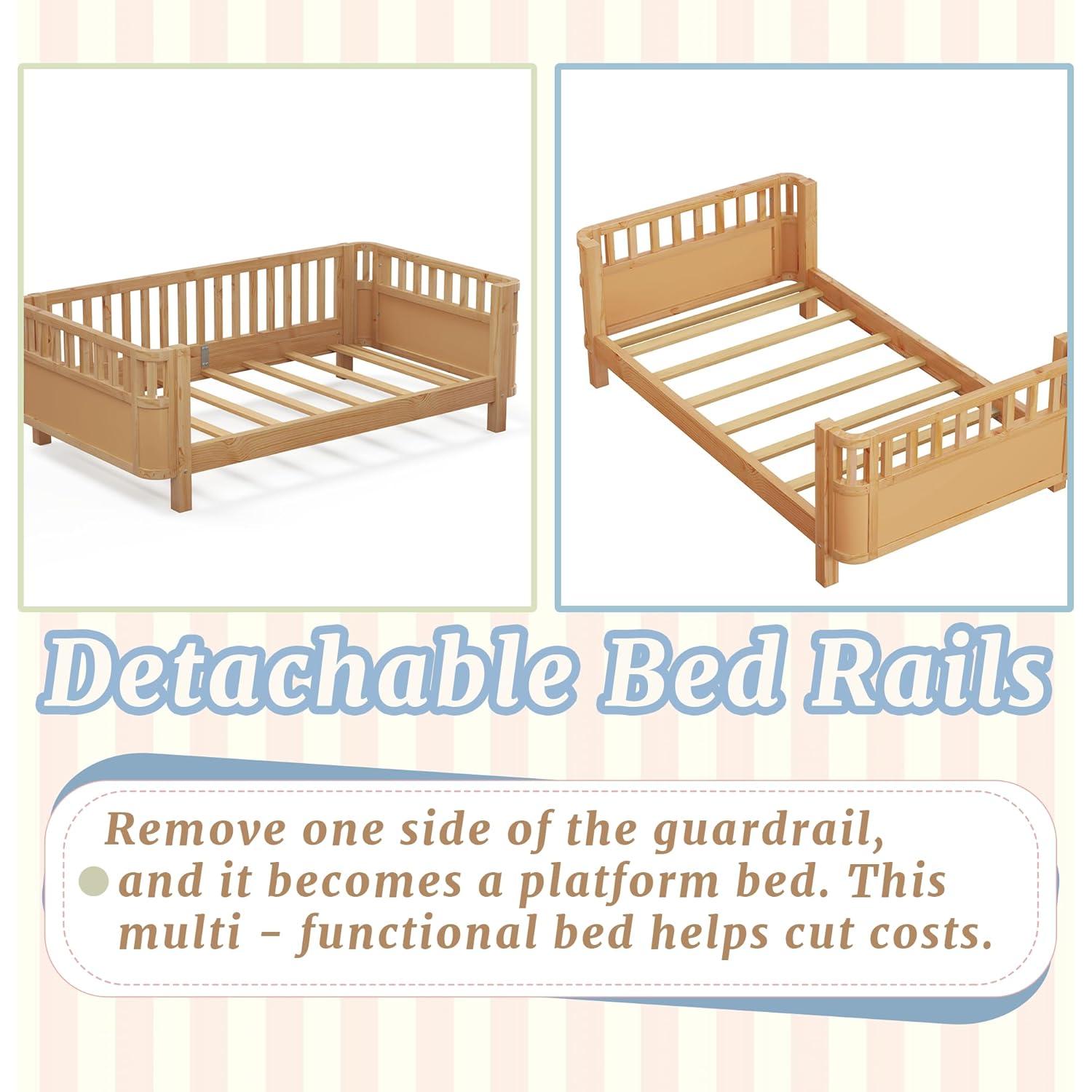 Cama Plataforma Gemela Aurnienofus con Barandillas Desmontables