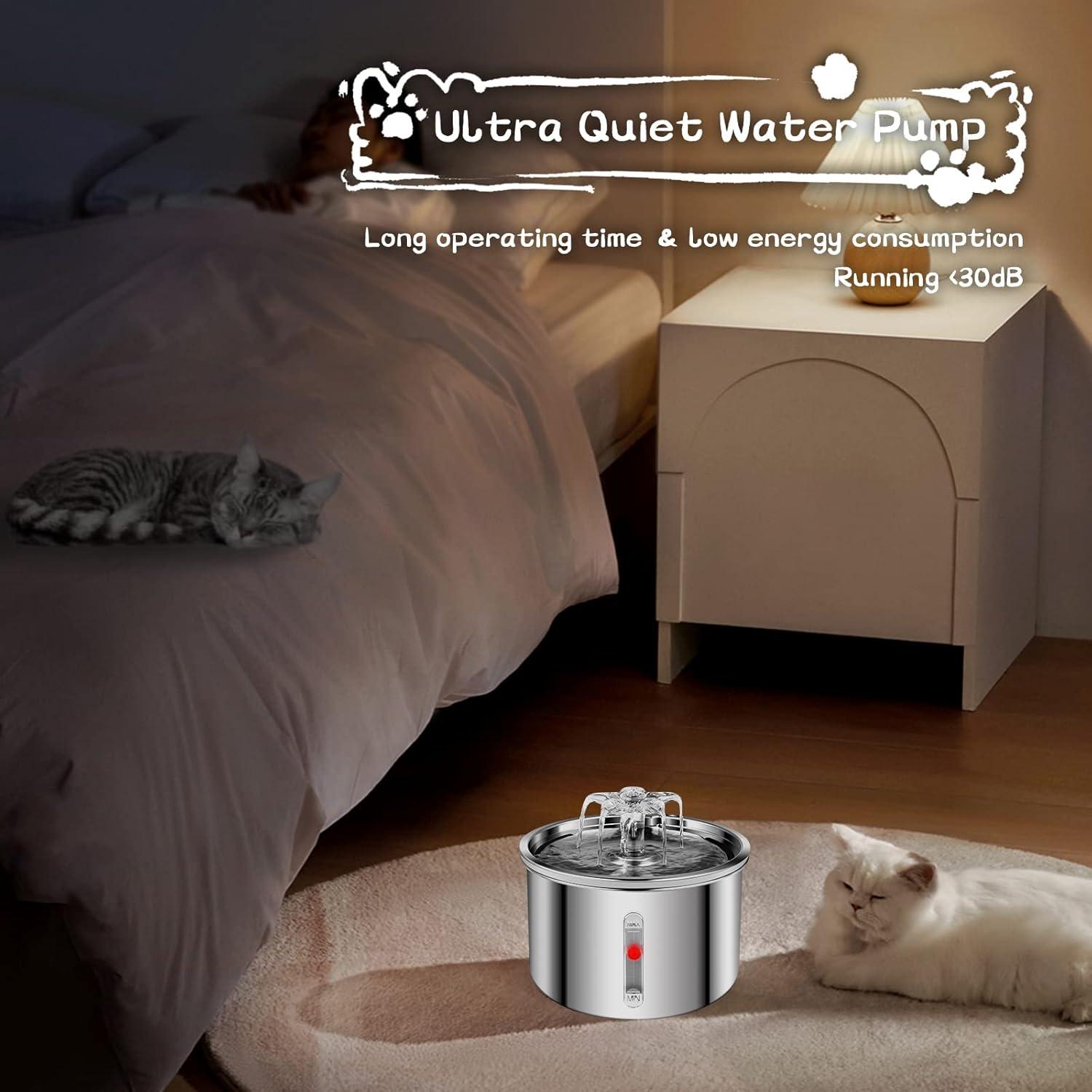 Fuente de Agua para Gatos AZZXZQYU 2L Acero Inoxidable Silenciosa