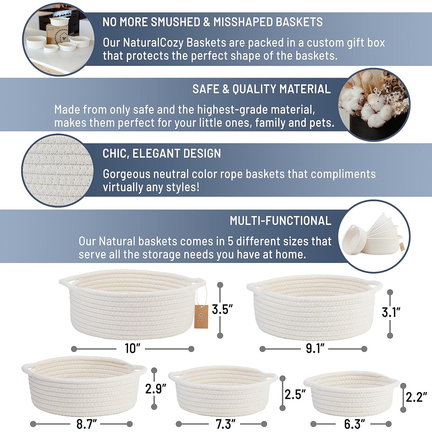 Juego de 5 Cestas Redondas Tejidas NaturalCozy - Algodón